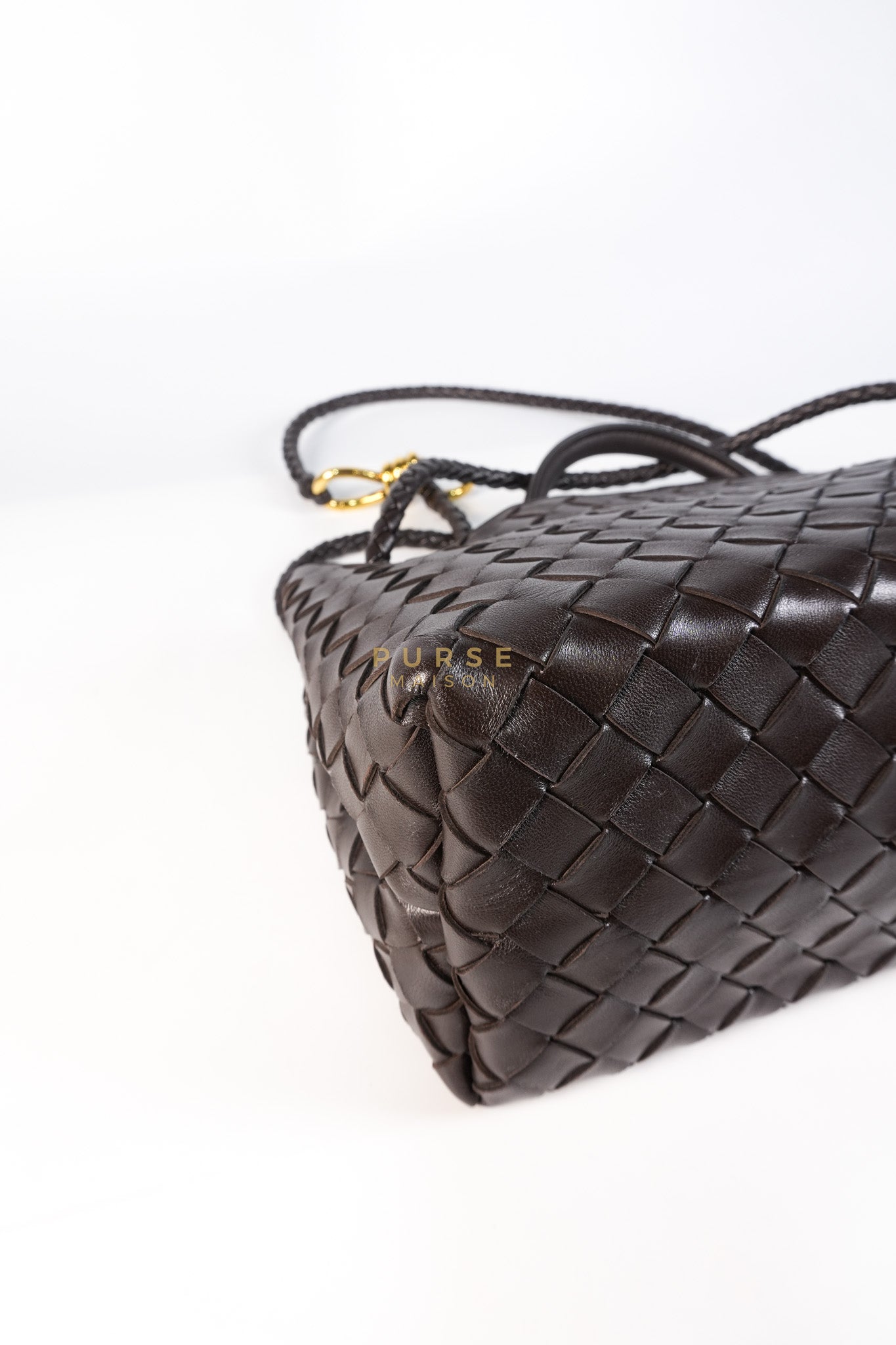 Andiamo East West Top Handle Bag in Dark Brown Intrecciato Leather | Purse Maison Luxury Bags Shop