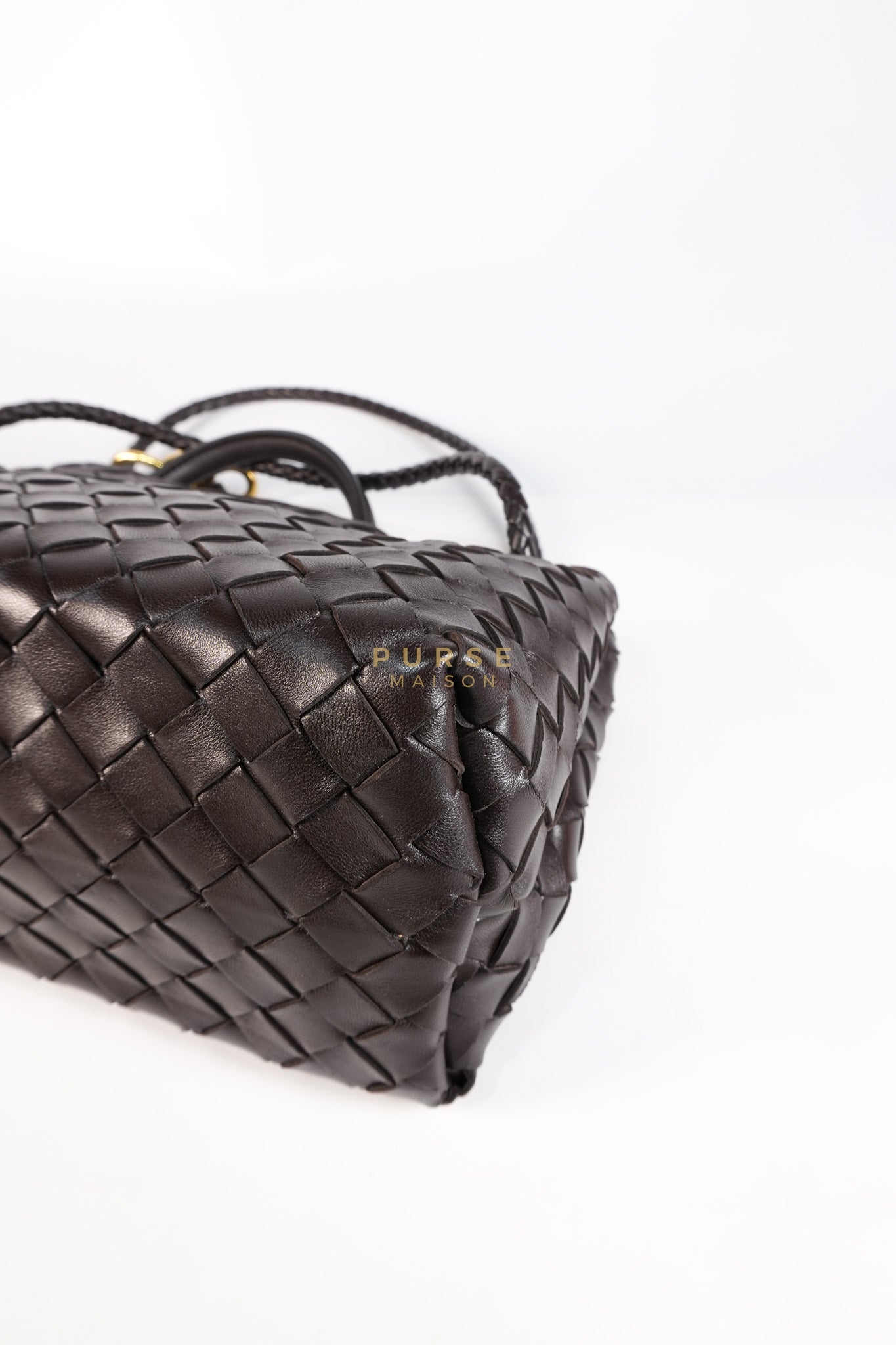 Andiamo East West Top Handle Bag in Dark Brown Intrecciato Leather | Purse Maison Luxury Bags Shop