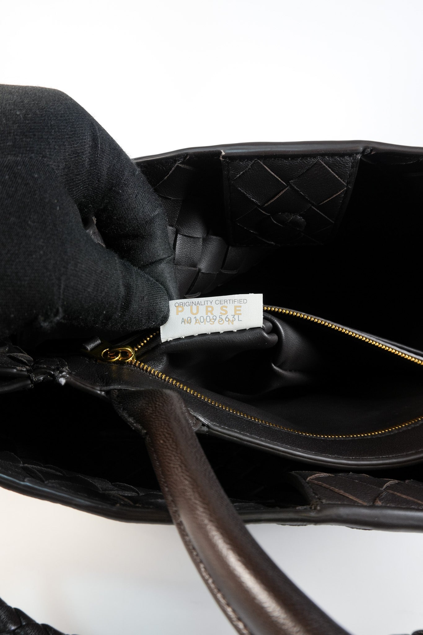 Andiamo East West Top Handle Bag in Dark Brown Intrecciato Leather | Purse Maison Luxury Bags Shop