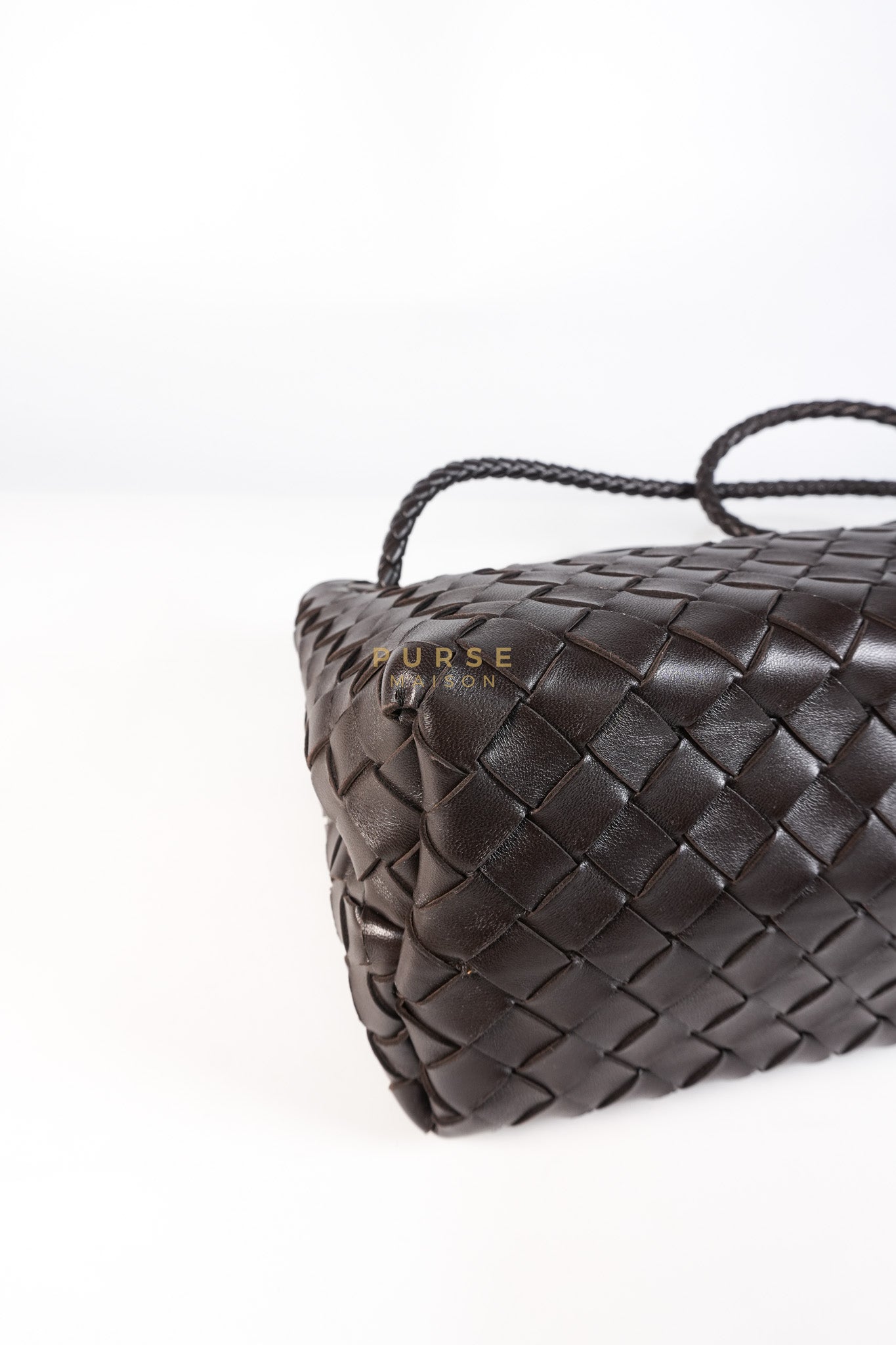 Andiamo East West Top Handle Bag in Dark Brown Intrecciato Leather | Purse Maison Luxury Bags Shop