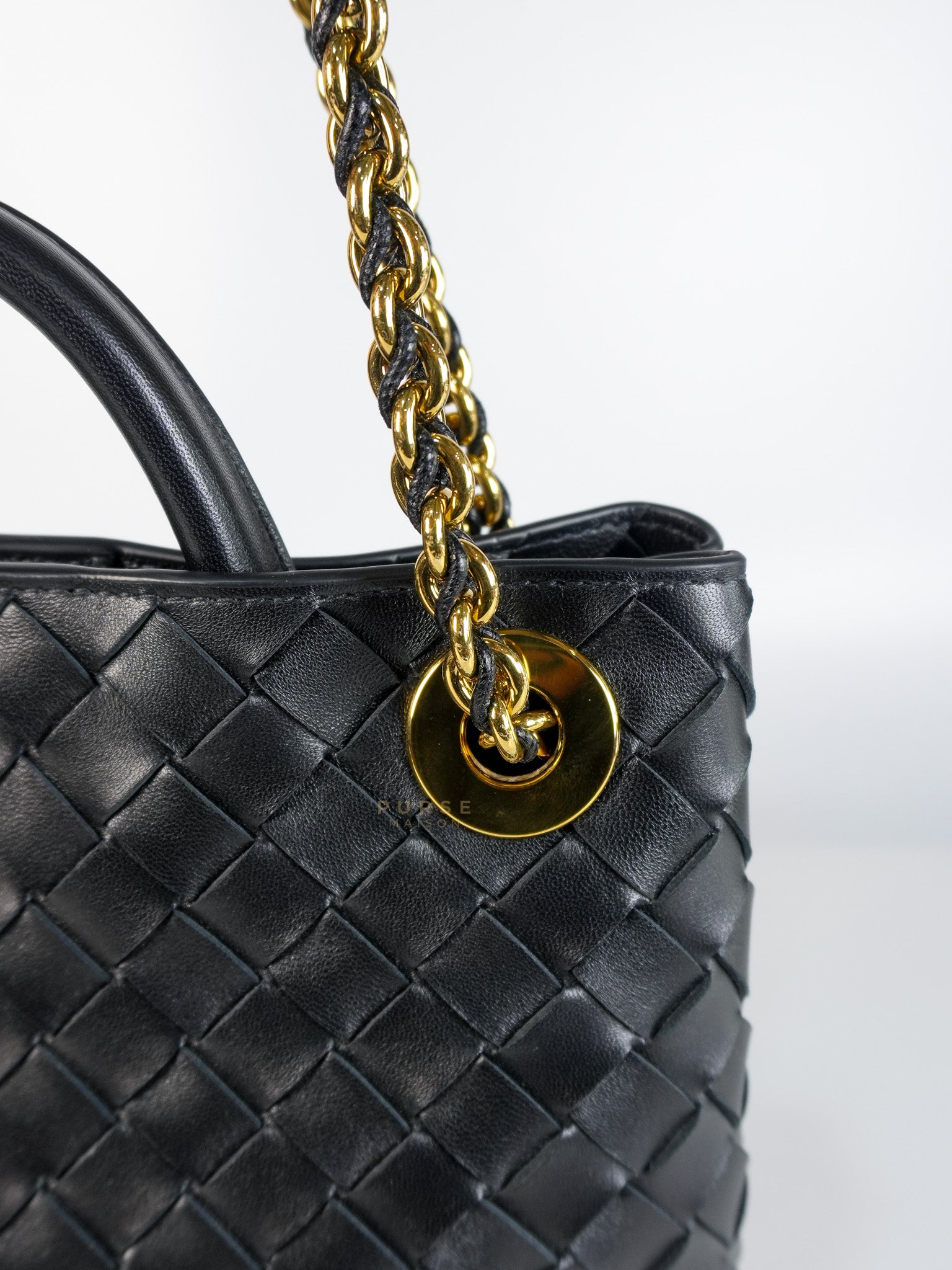 Andiamo in Small Black Intrecciato Leather | Purse Maison Luxury Bags Shop