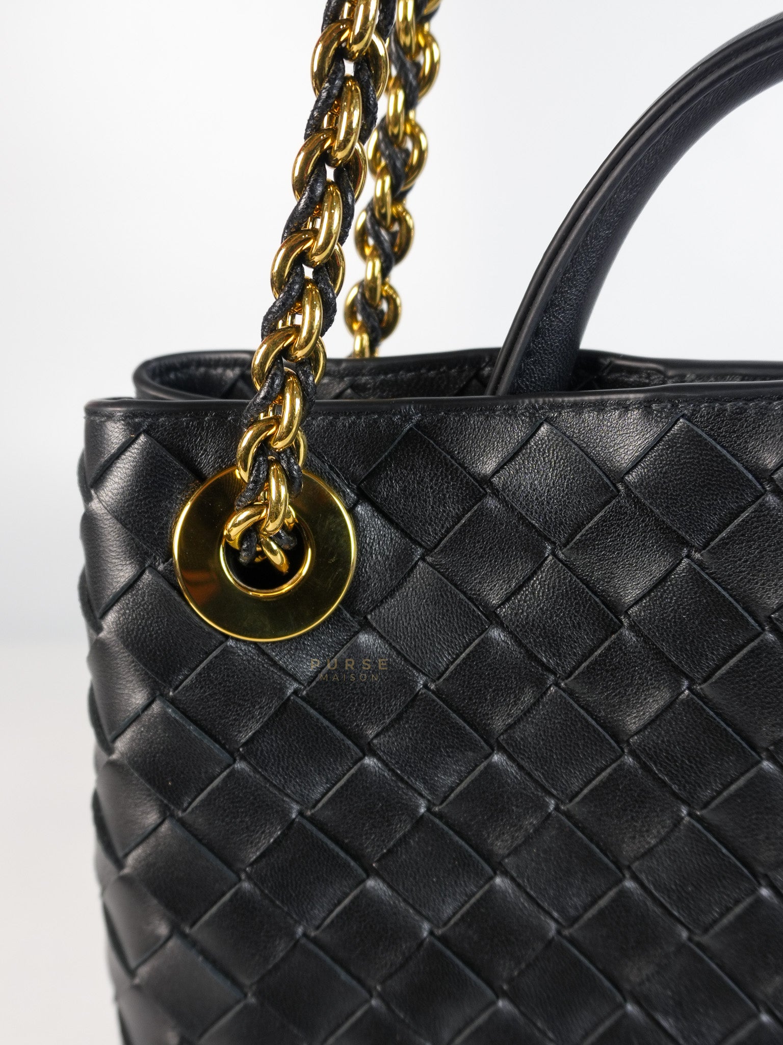 Andiamo in Small Black Intrecciato Leather | Purse Maison Luxury Bags Shop