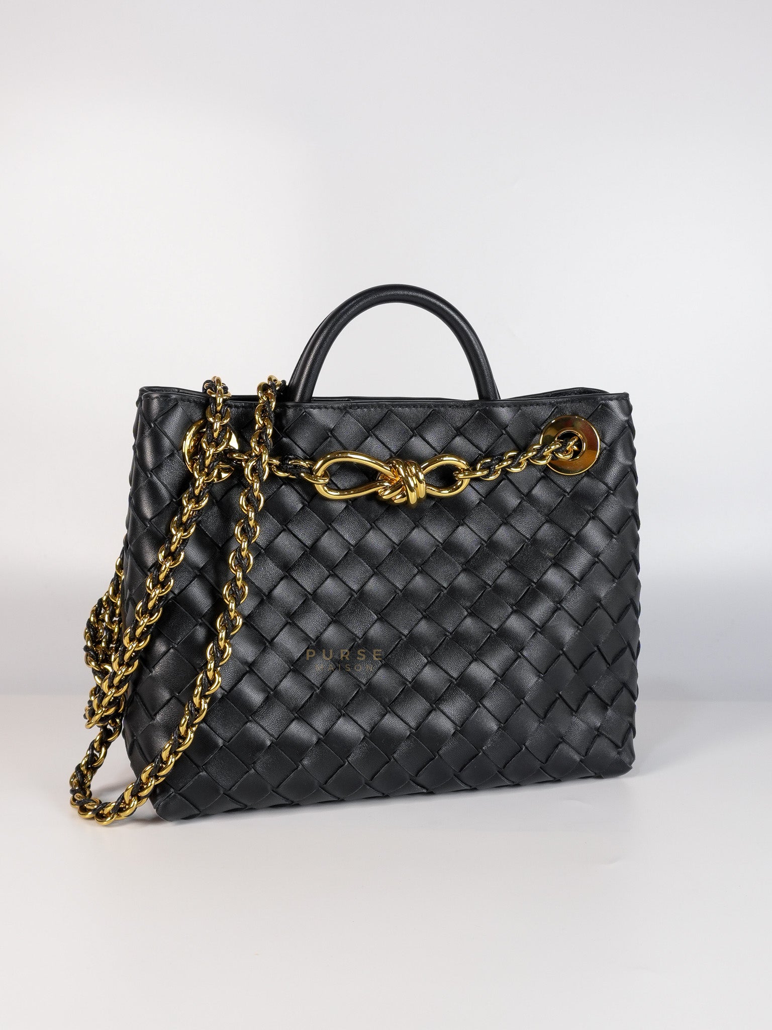 Andiamo in Small Black Intrecciato Leather | Purse Maison Luxury Bags Shop