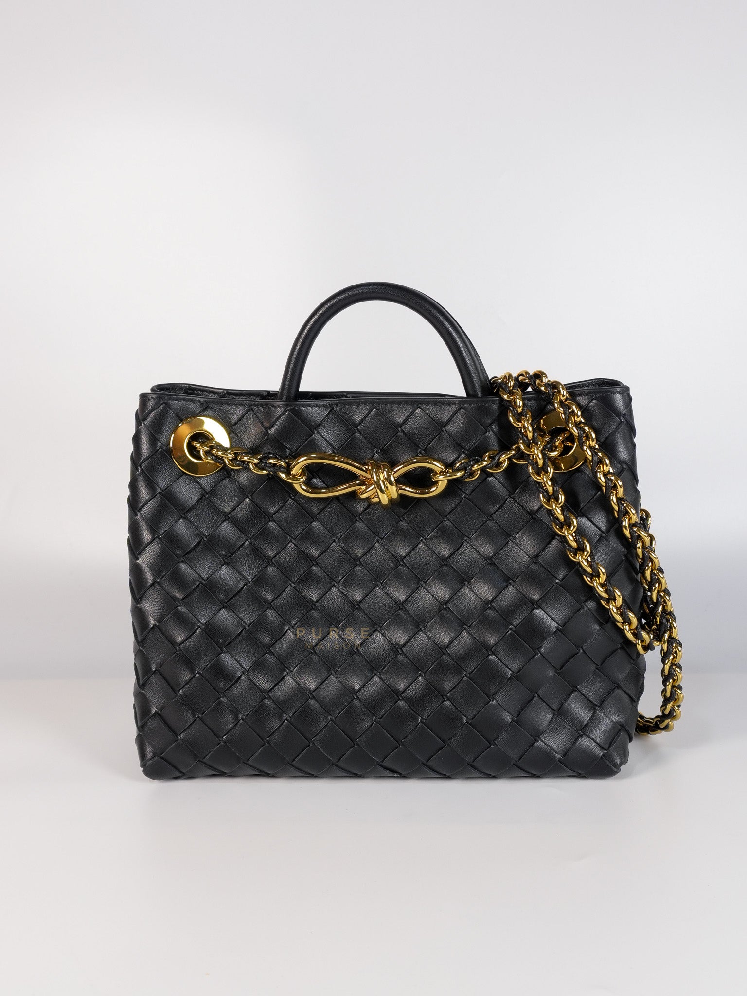 Andiamo in Small Black Intrecciato Leather | Purse Maison Luxury Bags Shop