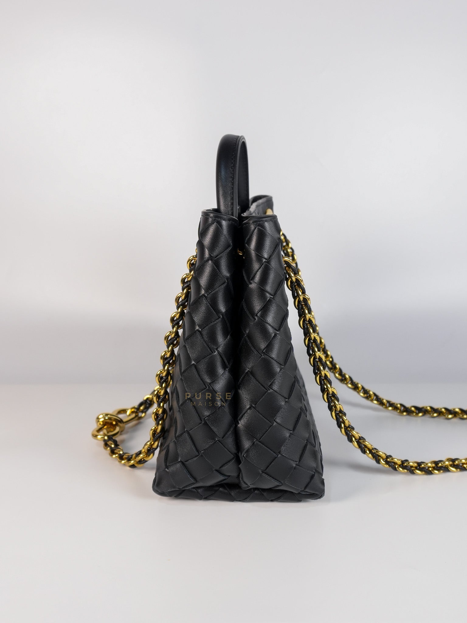 Andiamo in Small Black Intrecciato Leather | Purse Maison Luxury Bags Shop