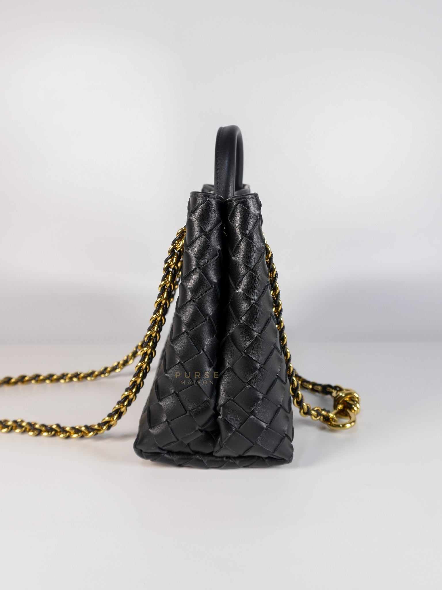Andiamo in Small Black Intrecciato Leather | Purse Maison Luxury Bags Shop