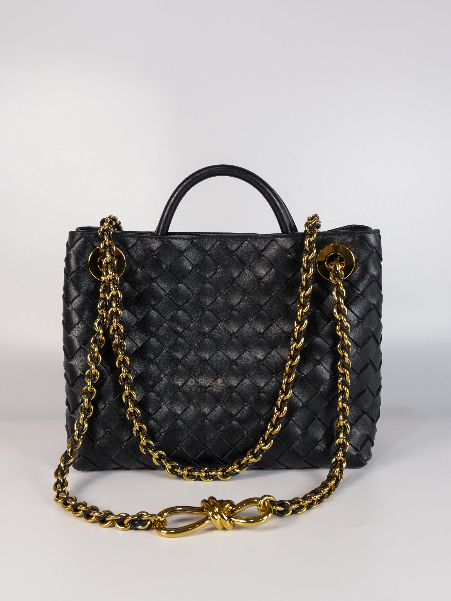 Andiamo in Small Black Intrecciato Leather | Purse Maison Luxury Bags Shop