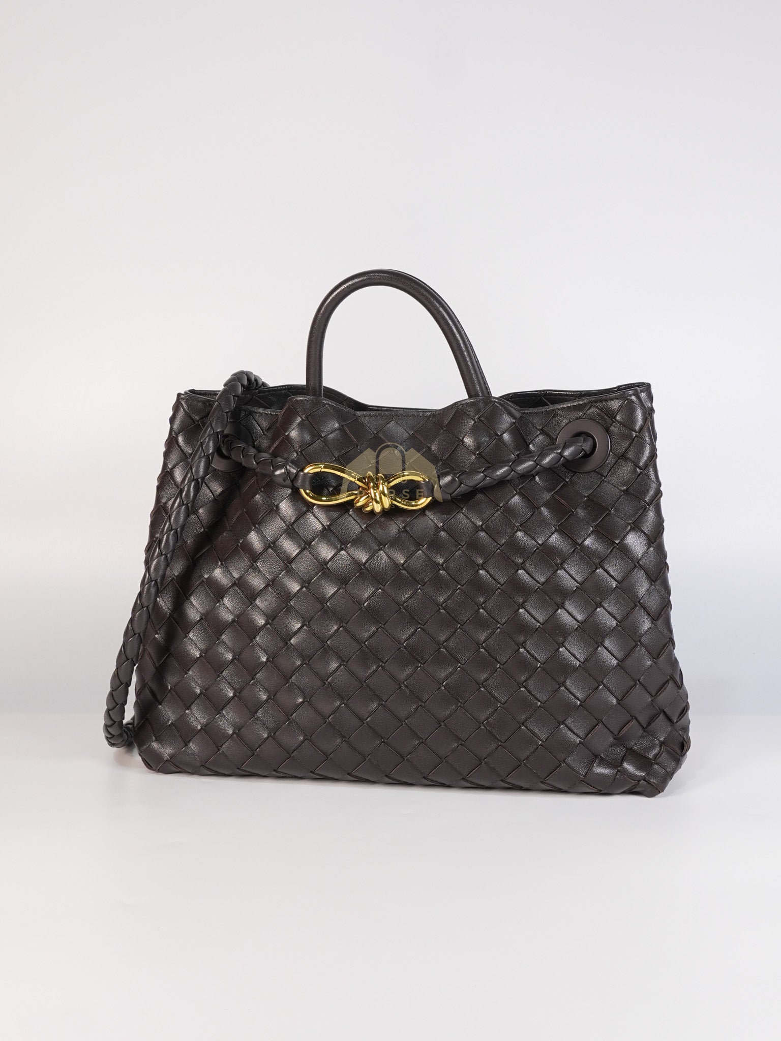 Andiamo Medium Tote Bag in Dark Brown Intrecciato Leather & Gold Hardware | Purse Maison Luxury Bags Shop