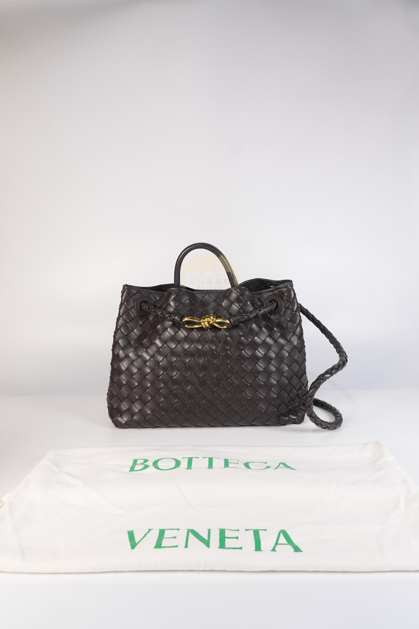 Andiamo Medium Tote Bag in Dark Brown Intrecciato Leather & Gold Hardware | Purse Maison Luxury Bags Shop