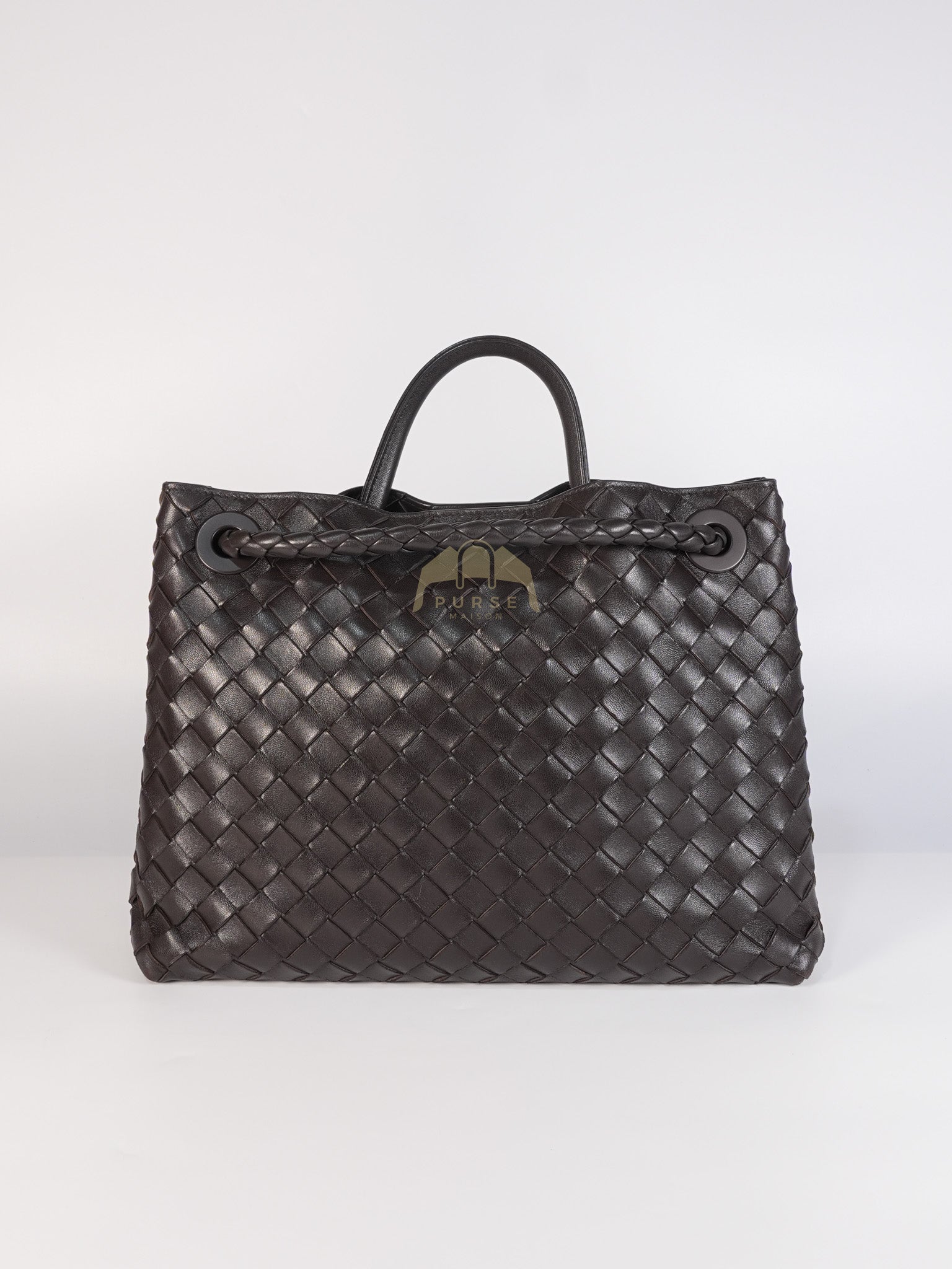 Andiamo Medium Tote Bag in Dark Brown Intrecciato Leather & Gold Hardware | Purse Maison Luxury Bags Shop