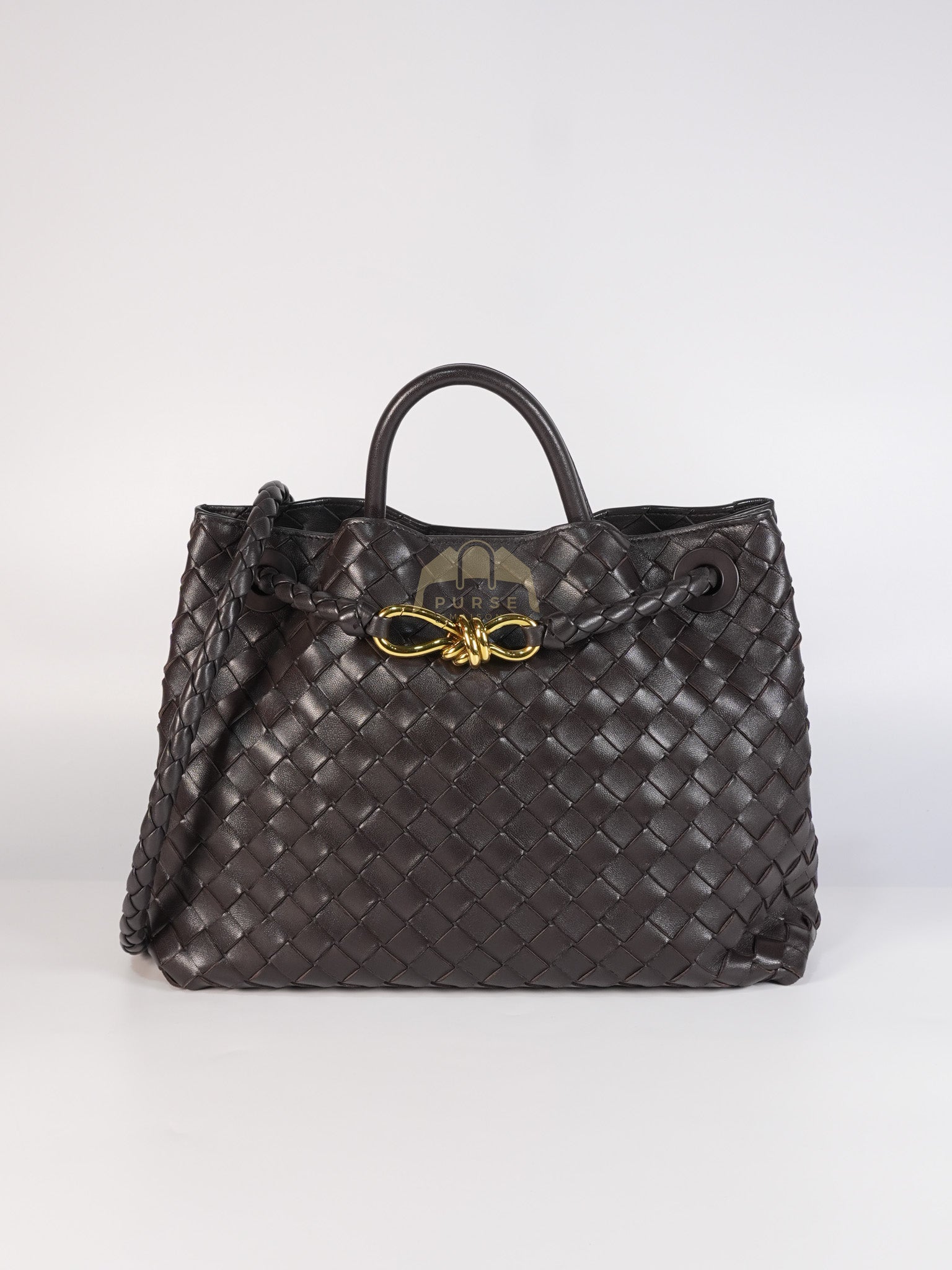 Andiamo Medium Tote Bag in Dark Brown Intrecciato Leather & Gold Hardware | Purse Maison Luxury Bags Shop