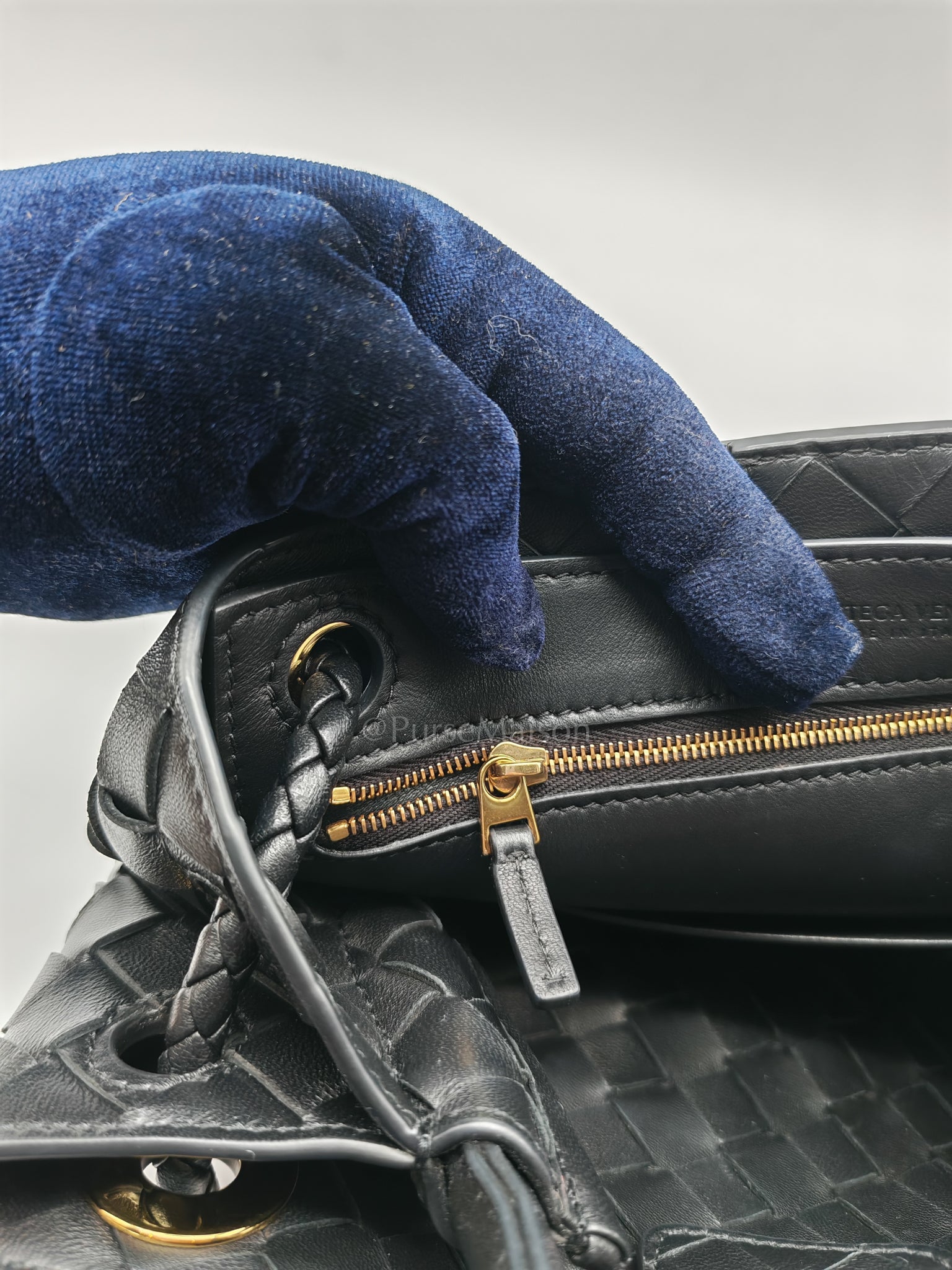 Andiamo Small in Black Intrecciato Leather Shoulder Bag | Purse Maison Luxury Bags Shop