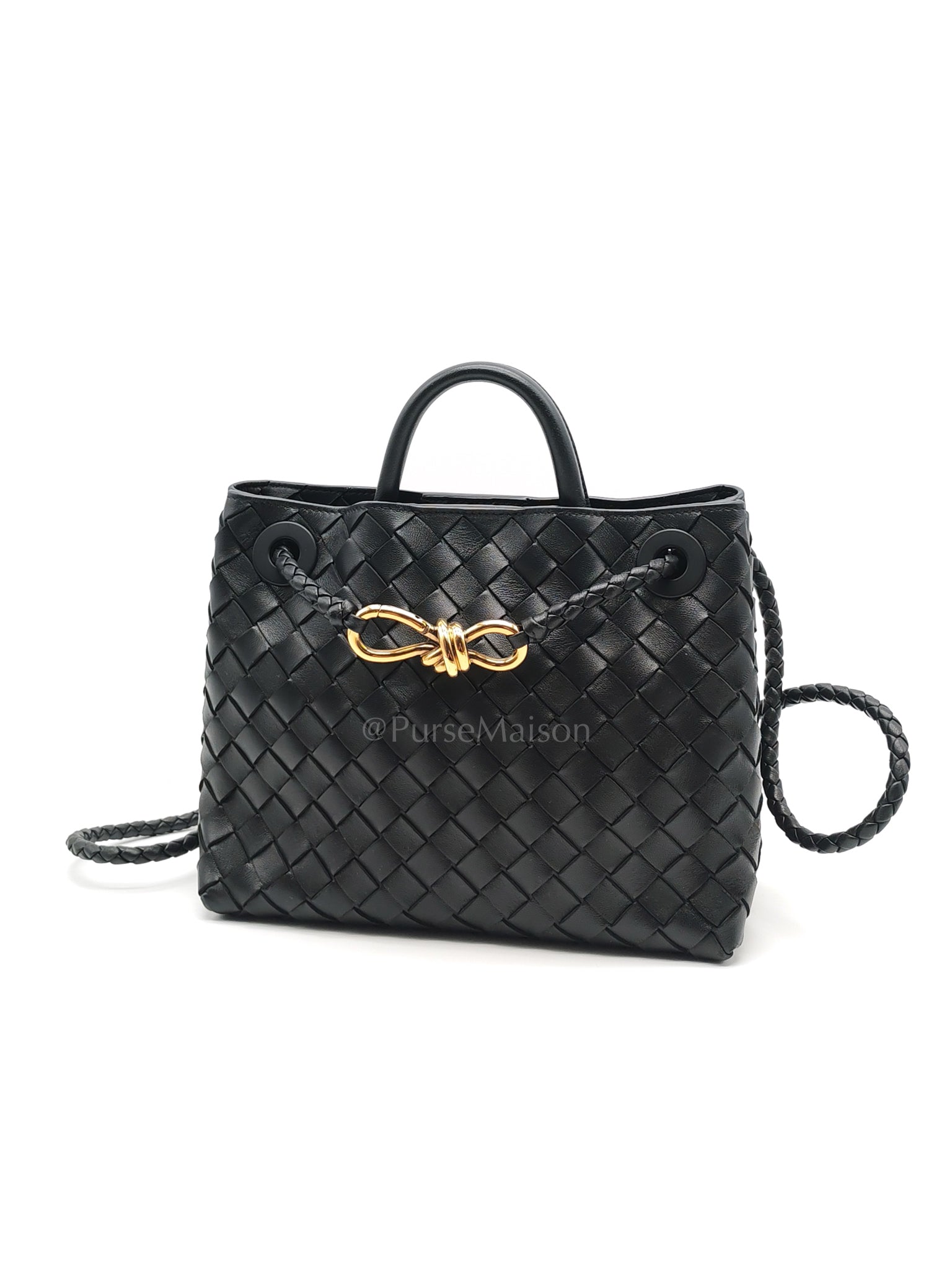 Andiamo Small in Black Intrecciato Leather Shoulder Bag | Purse Maison Luxury Bags Shop