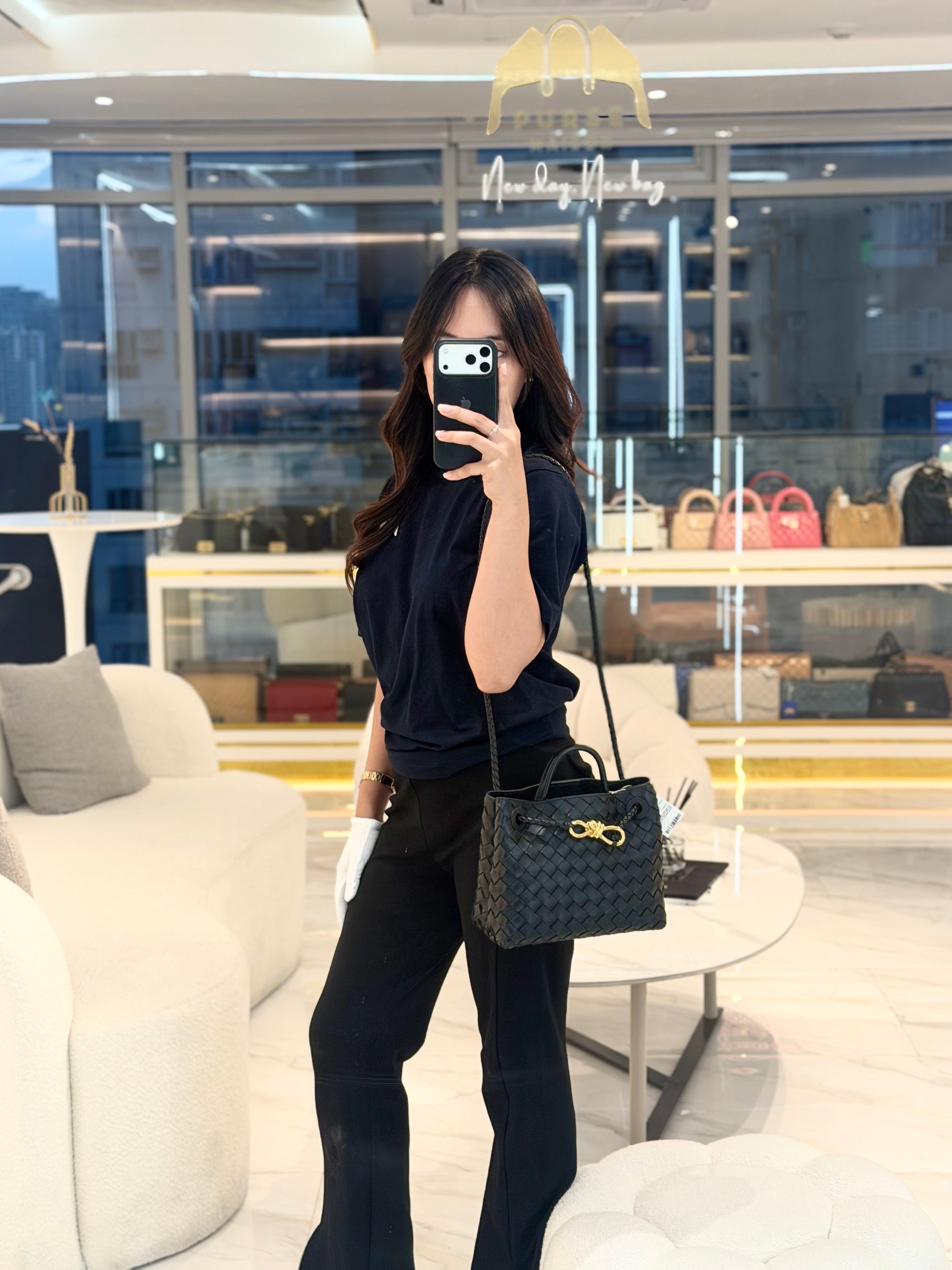 Andiamo Small in Black Intrecciato Nappa Leather Shoulder Bag | Purse Maison Luxury Bags Shop
