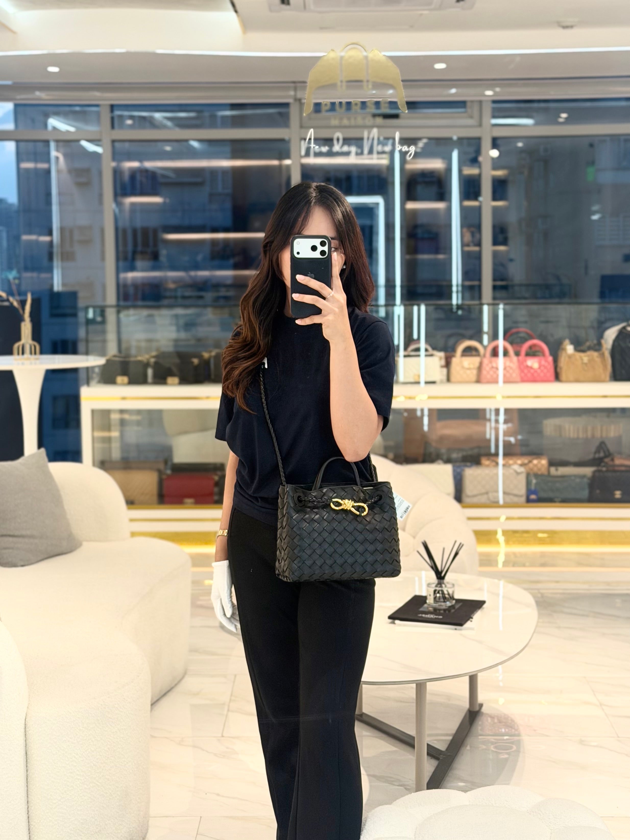 Andiamo Small in Black Intrecciato Nappa Leather Shoulder Bag | Purse Maison Luxury Bags Shop