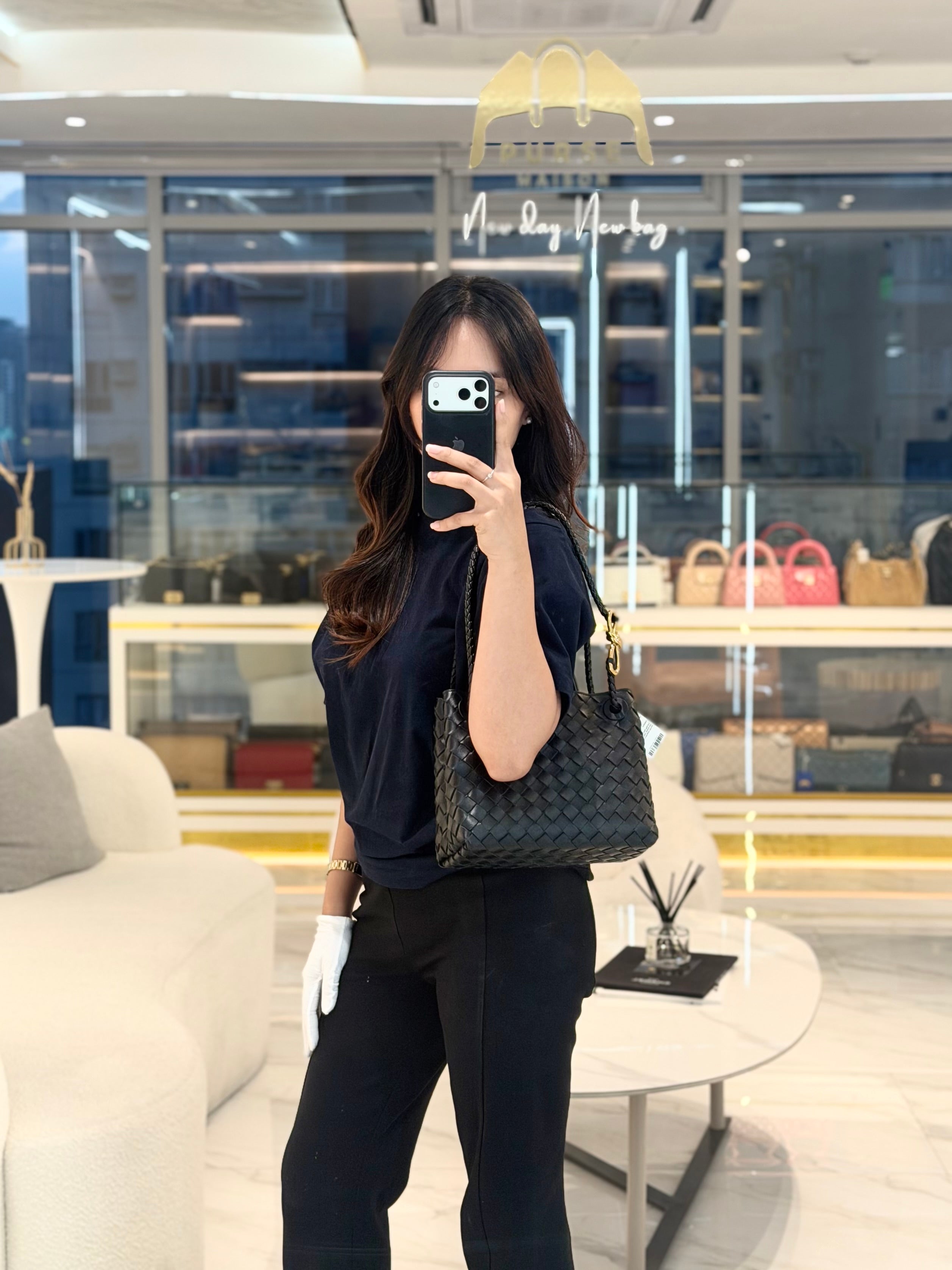 Andiamo Small in Black Intrecciato Nappa Leather Shoulder Bag | Purse Maison Luxury Bags Shop