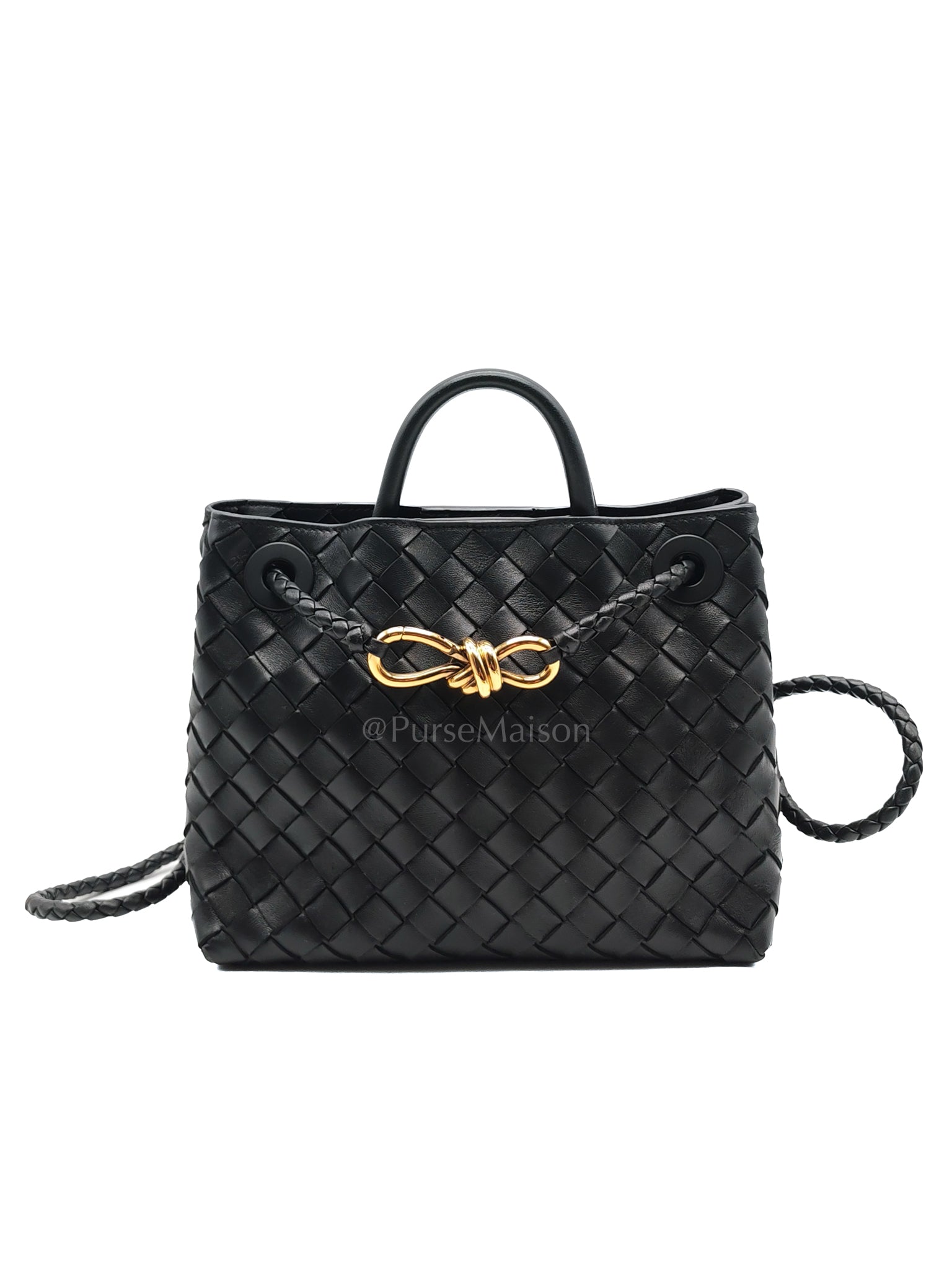 Andiamo Small in Black Intrecciato Leather Shoulder Bag | Purse Maison Luxury Bags Shop