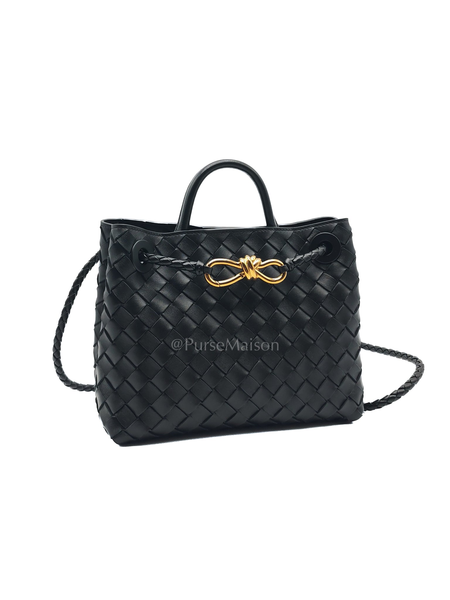 Andiamo Small in Black Intrecciato Nappa Leather Shoulder Bag | Purse Maison Luxury Bags Shop