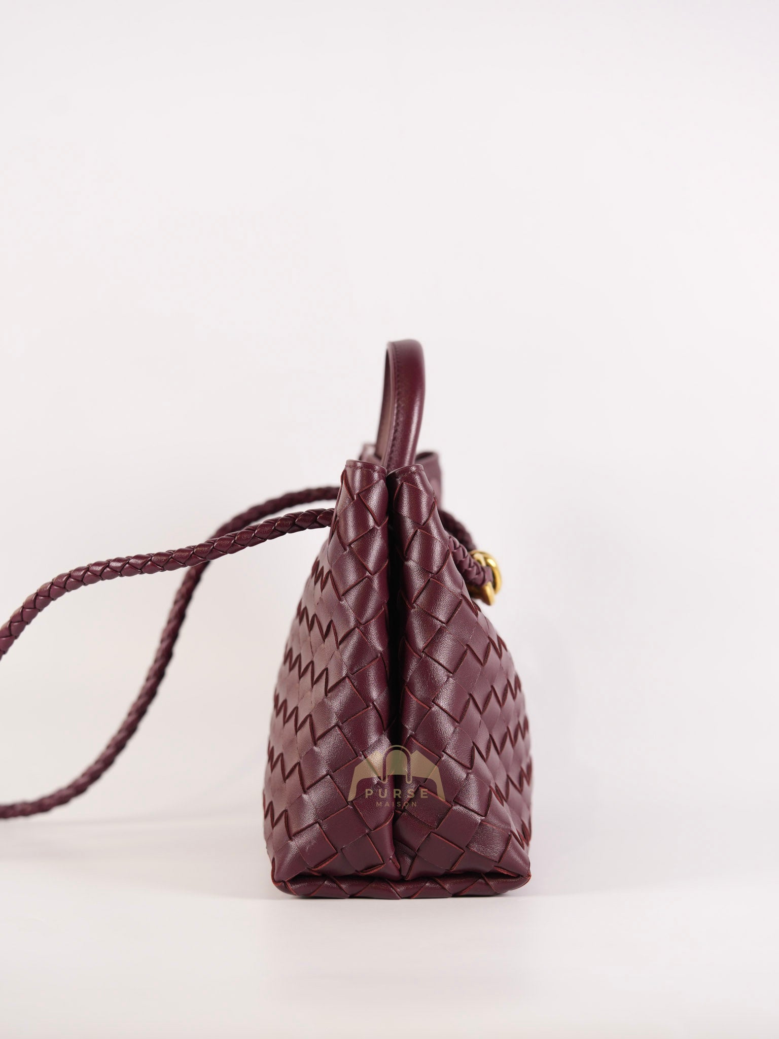 Andiamo Small in Burgundy Nappa Intrecciato Leather Shoulder Bag | Purse Maison Luxury Bags Shop