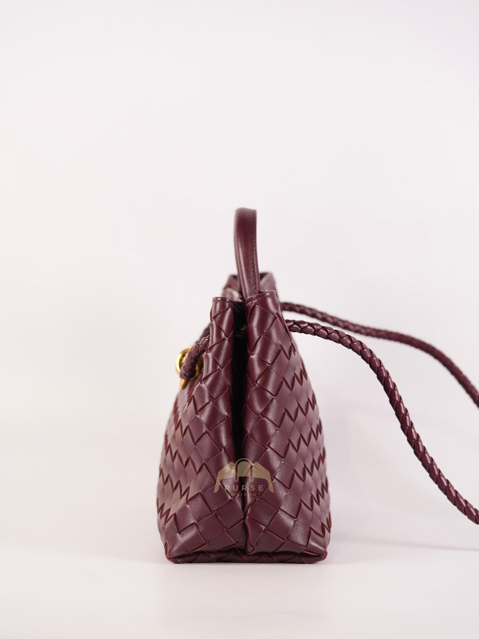 Andiamo Small in Burgundy Nappa Intrecciato Leather Shoulder Bag | Purse Maison Luxury Bags Shop