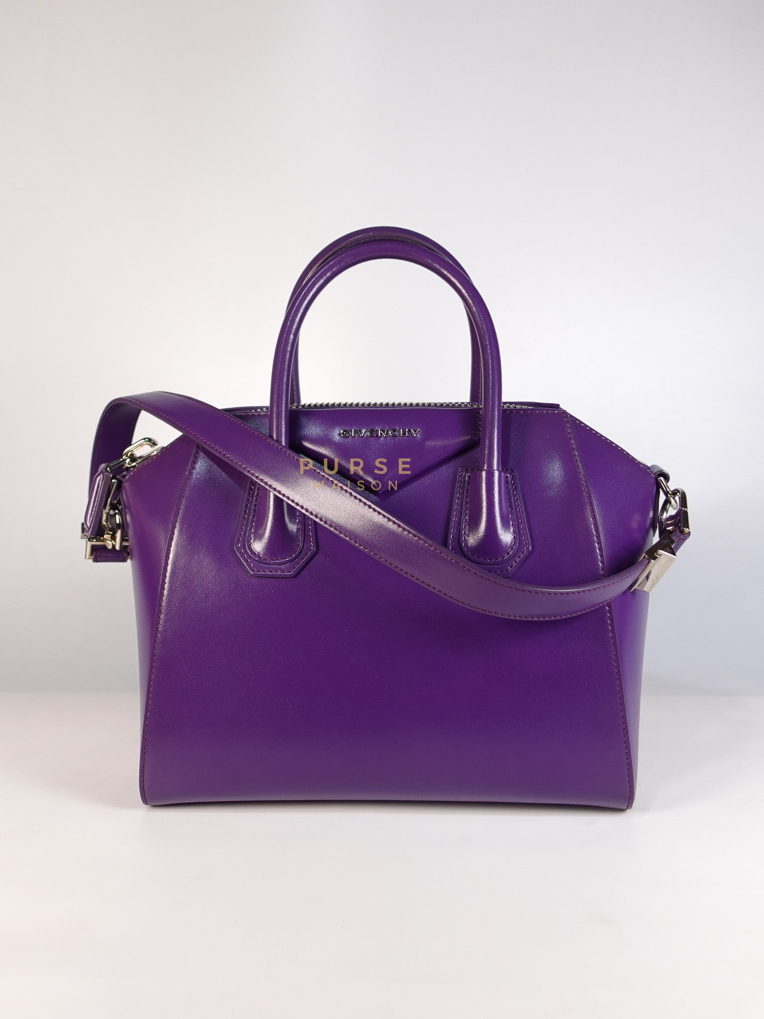 Antigona Medium Bag in Purple Shade Calfskin Leather & Silver Hardware | Purse Maison Luxury Bags Shop