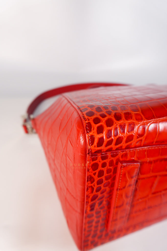 Antigona Medium in Red Crocodile Leather Silver Hardware | Purse Maison Luxury Bags Shop