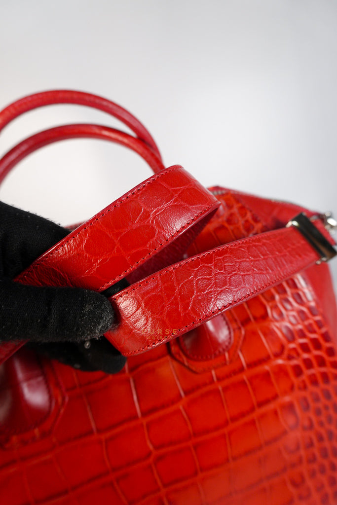 Antigona Medium in Red Crocodile Leather Silver Hardware | Purse Maison Luxury Bags Shop