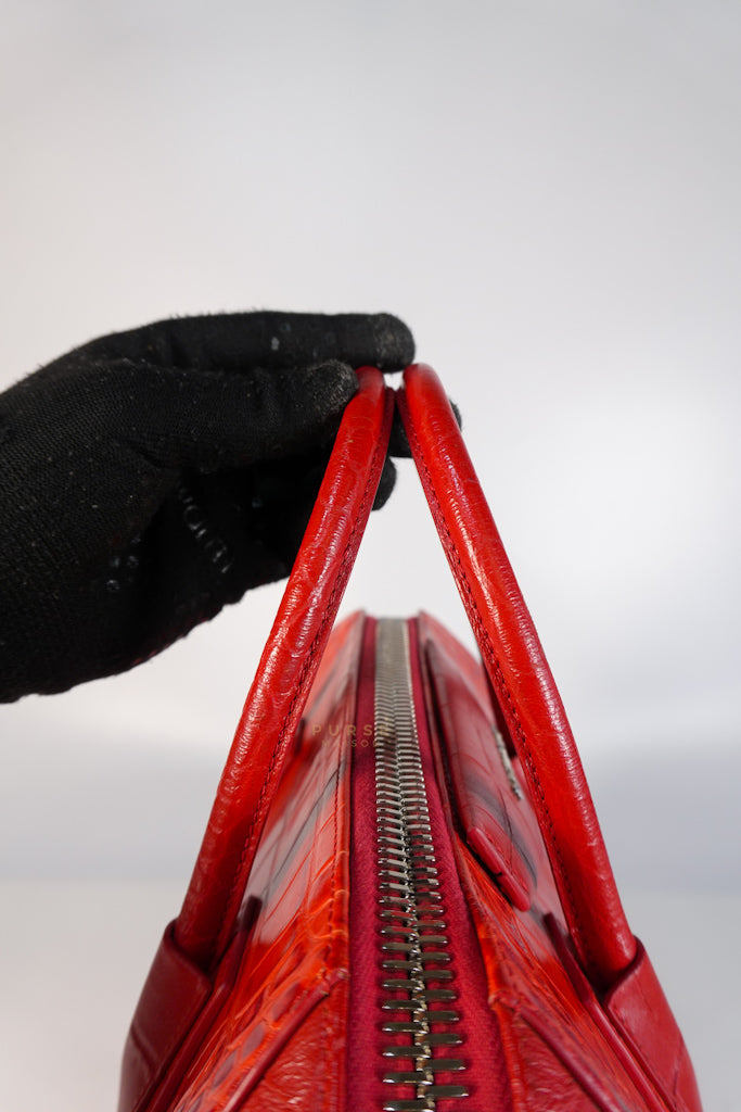 Antigona Medium in Red Crocodile Leather Silver Hardware | Purse Maison Luxury Bags Shop