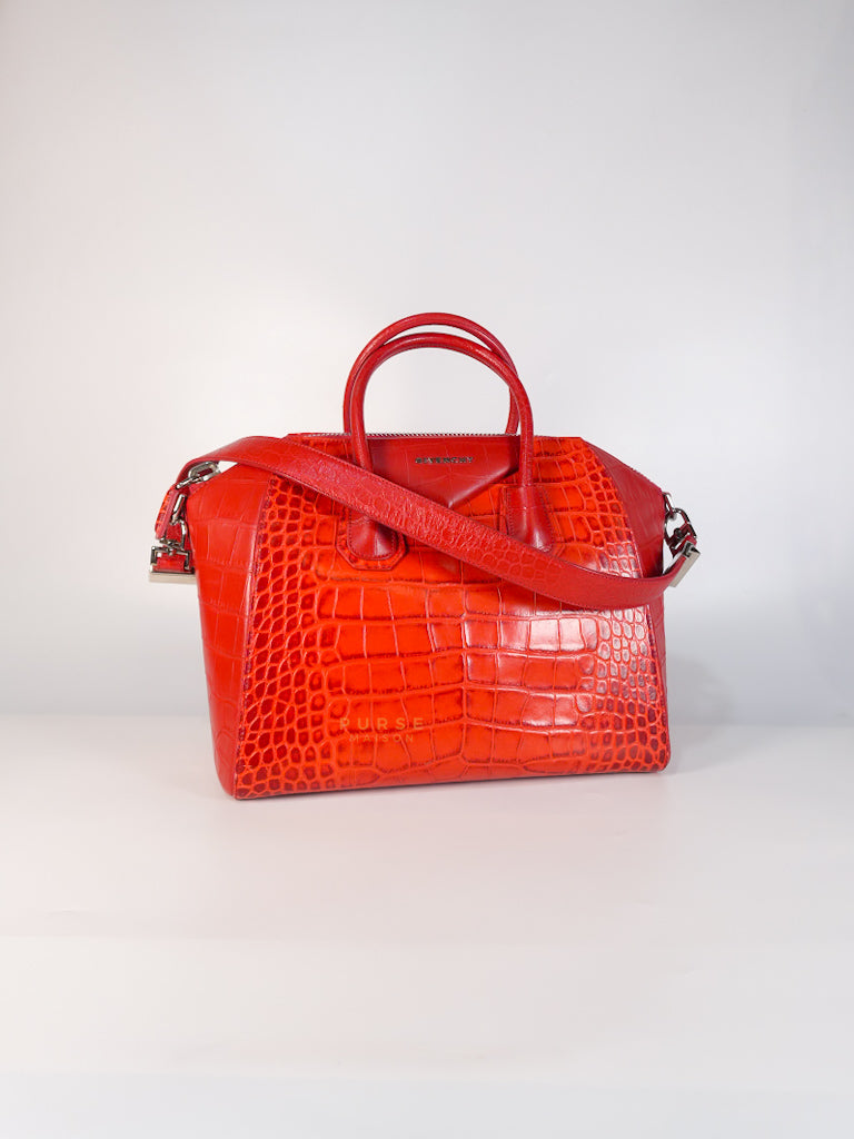 Antigona Medium in Red Crocodile Leather Silver Hardware | Purse Maison Luxury Bags Shop