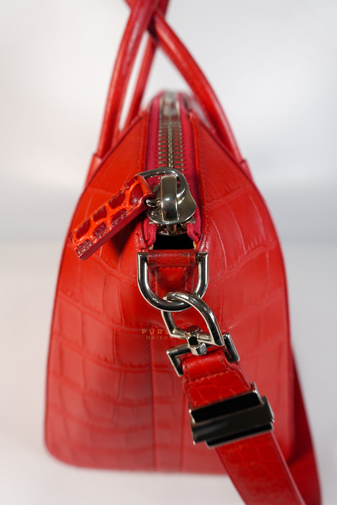 Antigona Medium in Red Crocodile Leather Silver Hardware | Purse Maison Luxury Bags Shop