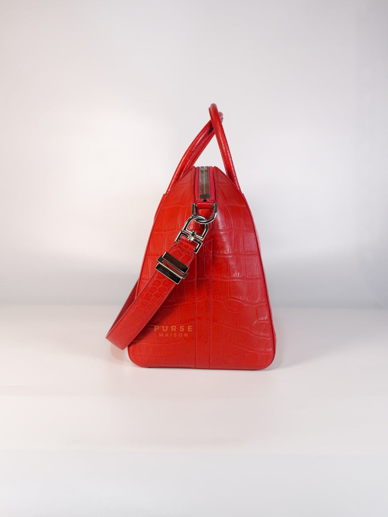Antigona Medium in Red Crocodile Leather Silver Hardware | Purse Maison Luxury Bags Shop
