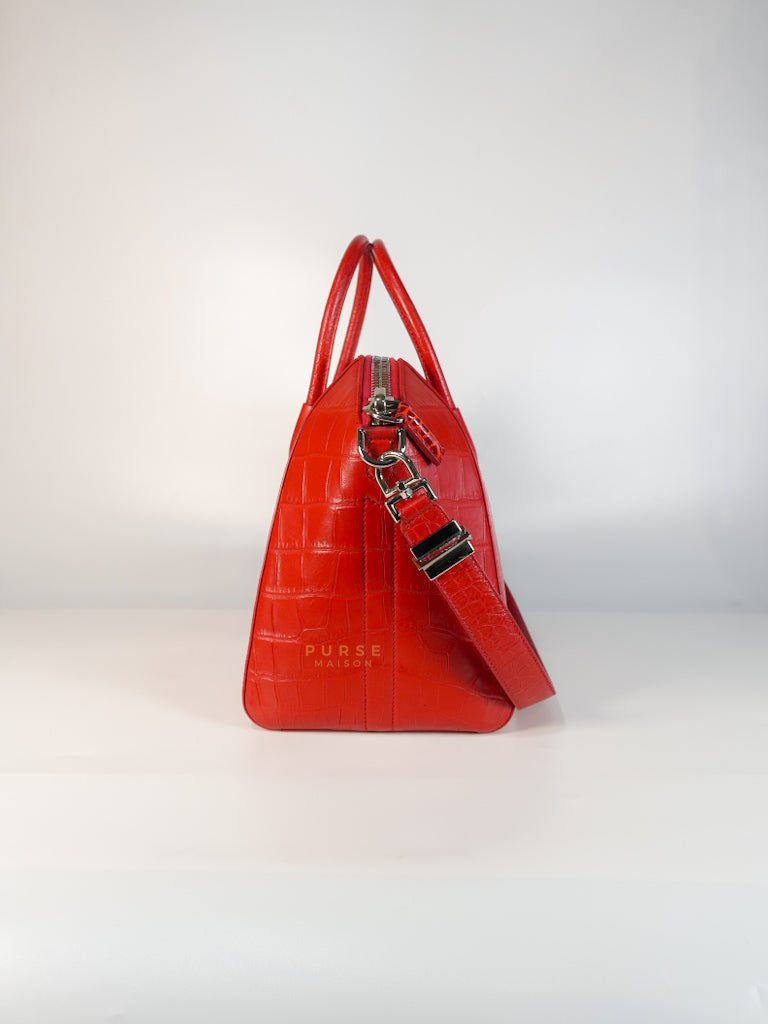 Antigona Medium in Red Crocodile Leather Silver Hardware | Purse Maison Luxury Bags Shop