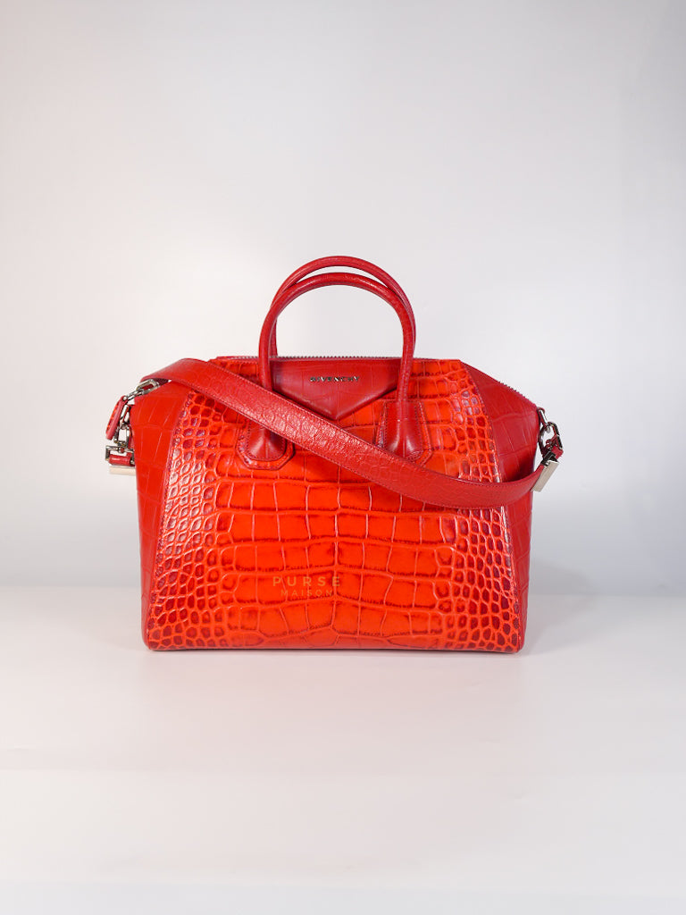 Antigona Medium in Red Crocodile Leather Silver Hardware | Purse Maison Luxury Bags Shop