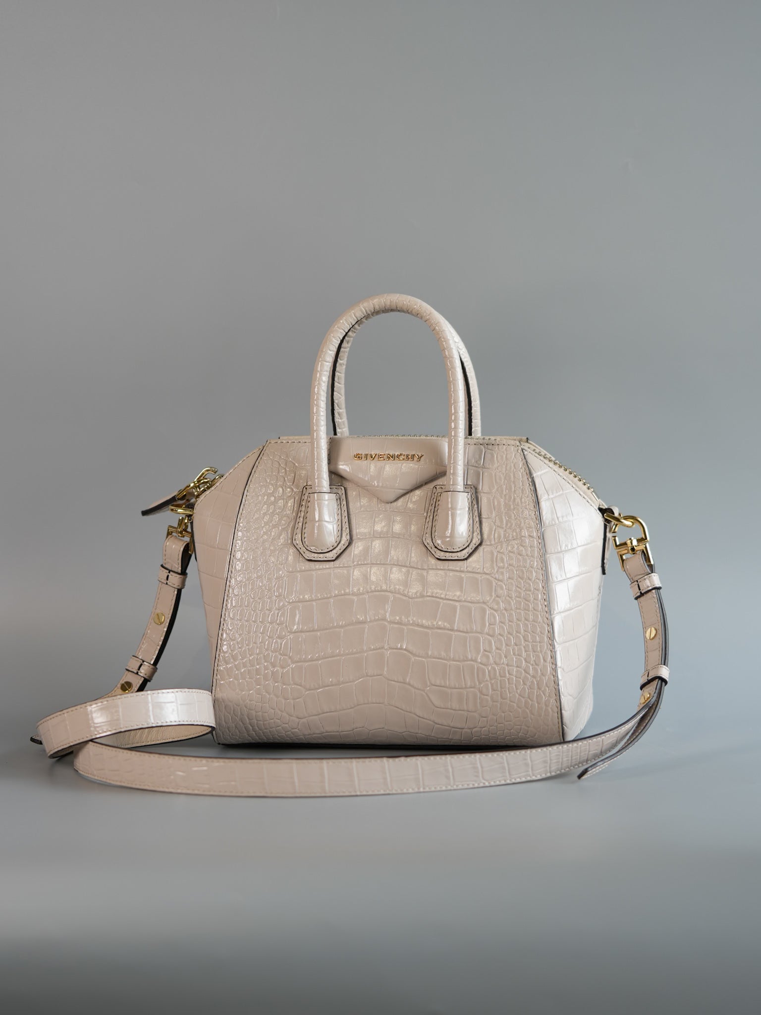 Antigona Mini Dune Crocodile Embossed Calfskin Leather | Purse Maison Luxury Bags Shop