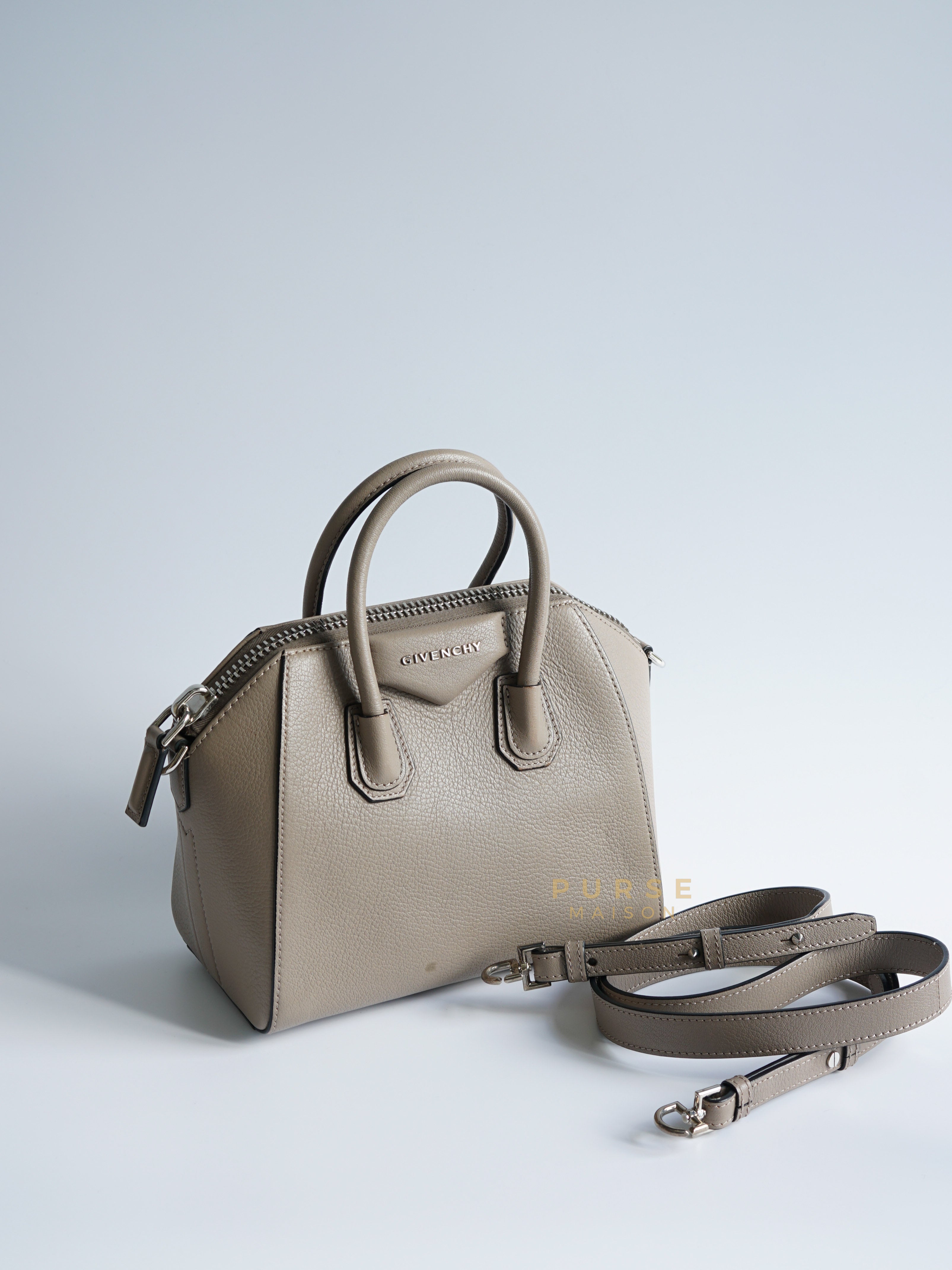 Antigona Mini Gray Goatskin Canvas Bag | Purse Maison Luxury Bags Shop