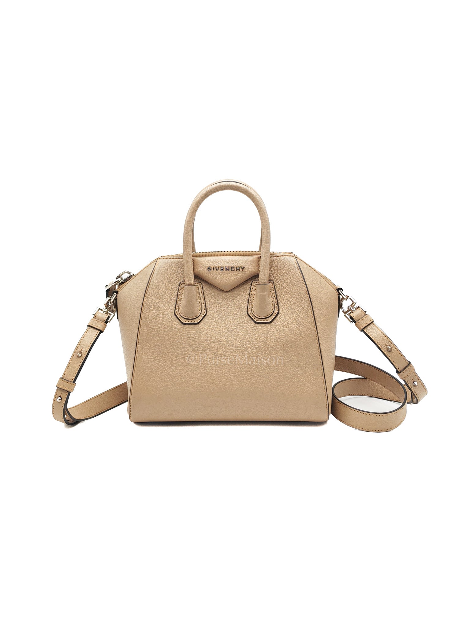 Antigona Mini In Nude Goatskin Leather & Silver Hardware | Purse Maison Luxury Bags Shop