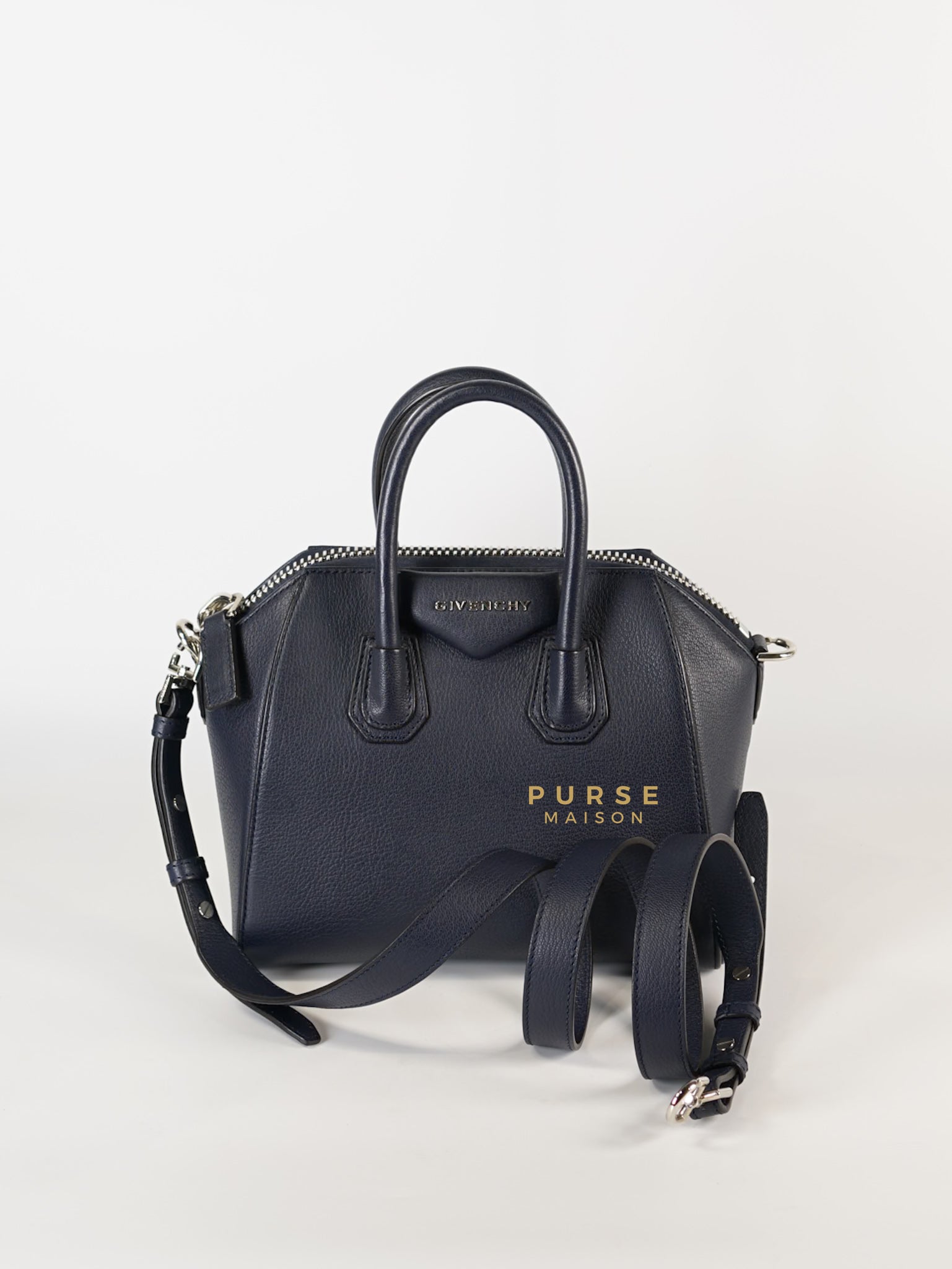 Antigona Mini Navy Blue Goatskin Leather Bag | Purse Maison Luxury Bags Shop