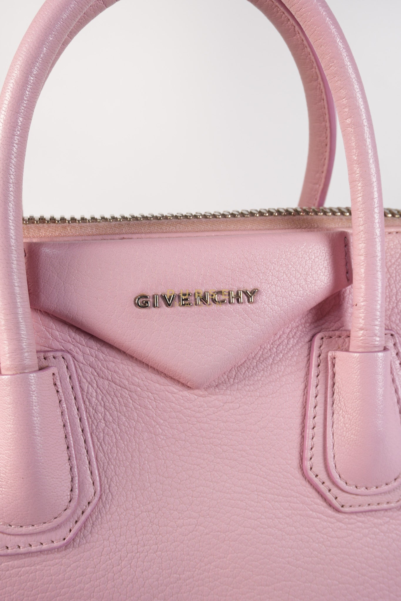 Antigona Small Bag in Pink Grained Calfskin Leather & Silver Hardware | Purse Maison Luxury Bags Shop