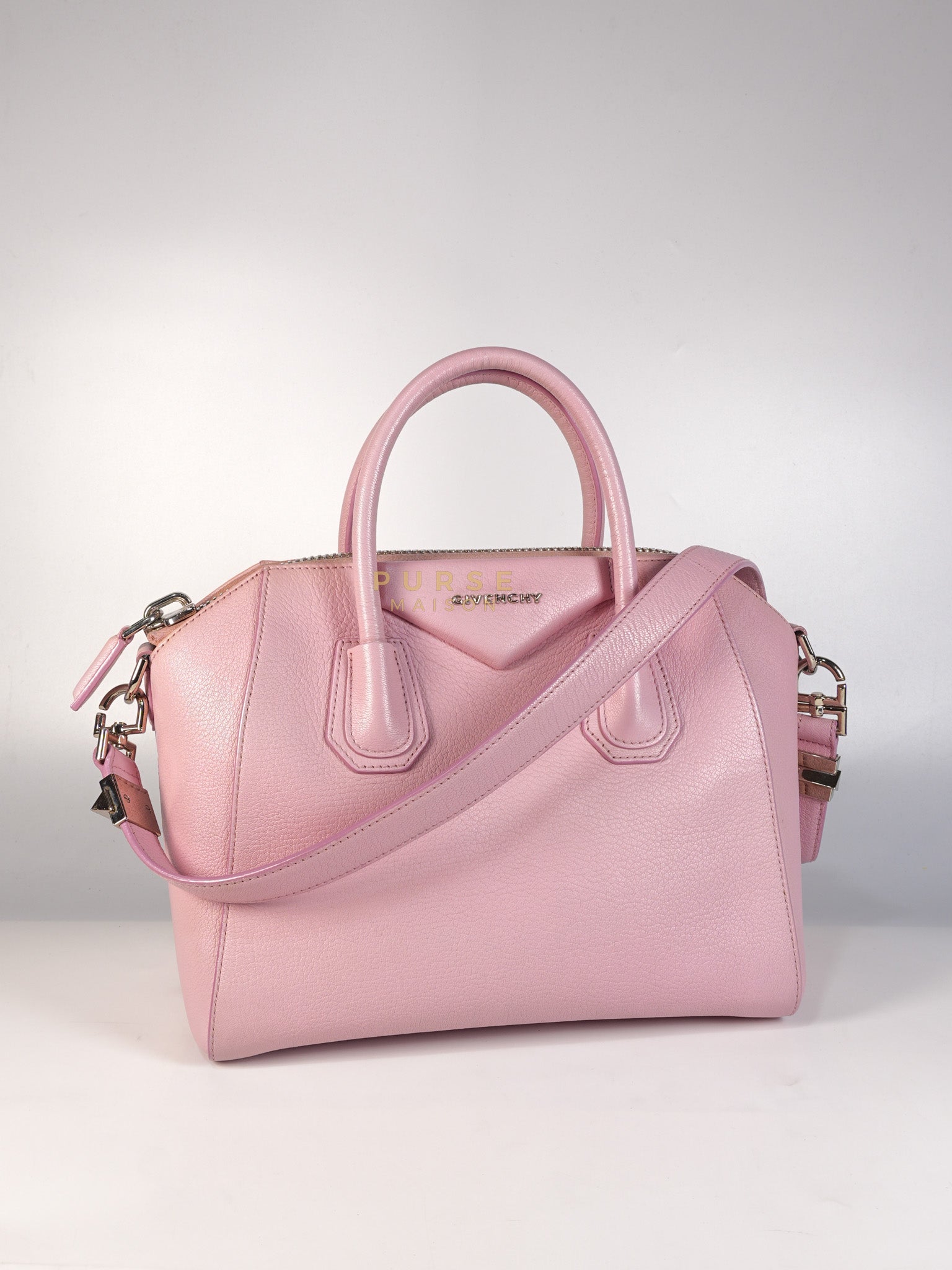 Antigona Small Bag in Pink Grained Calfskin Leather & Silver Hardware | Purse Maison Luxury Bags Shop