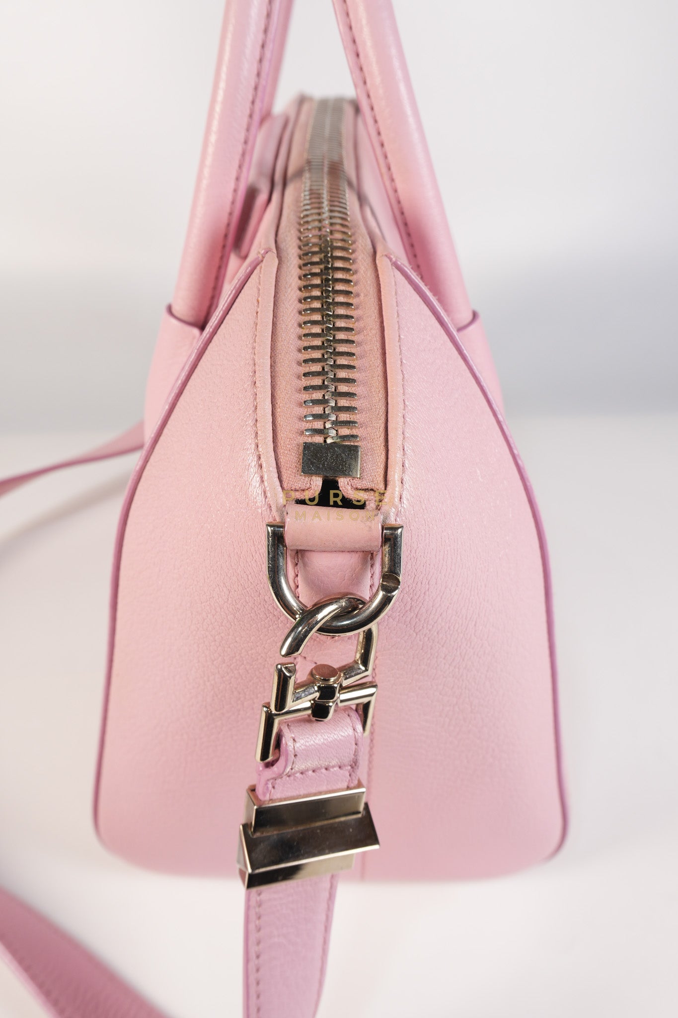Antigona Small Bag in Pink Grained Calfskin Leather & Silver Hardware | Purse Maison Luxury Bags Shop