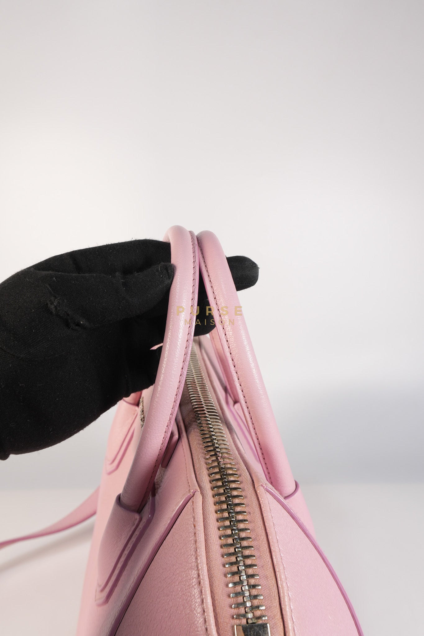 Antigona Small Bag in Pink Grained Calfskin Leather & Silver Hardware | Purse Maison Luxury Bags Shop