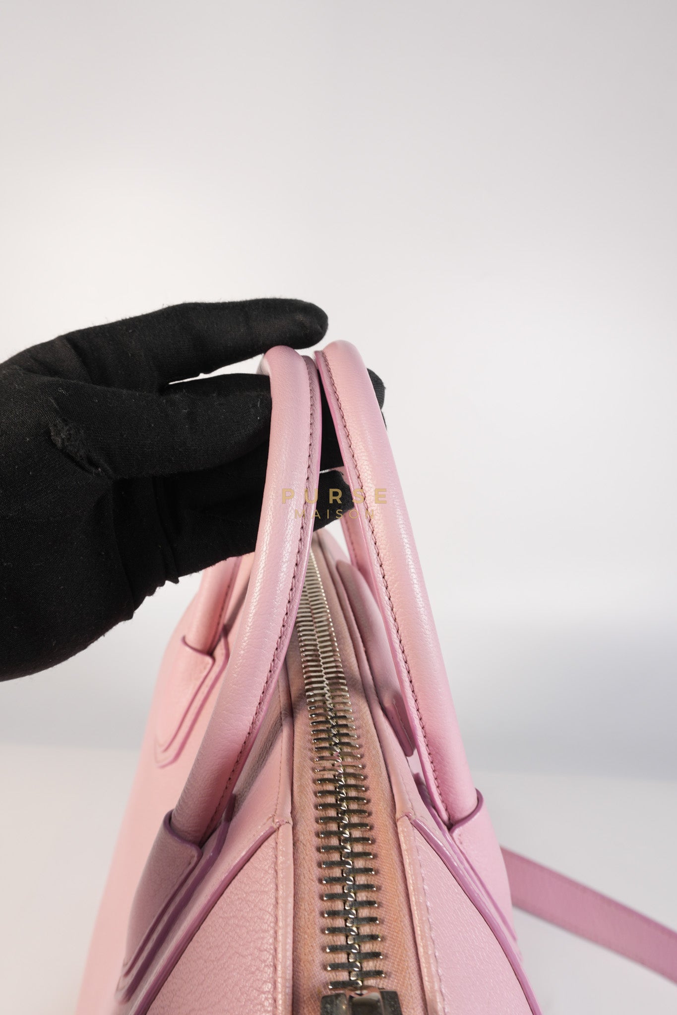 Antigona Small Bag in Pink Grained Calfskin Leather & Silver Hardware | Purse Maison Luxury Bags Shop
