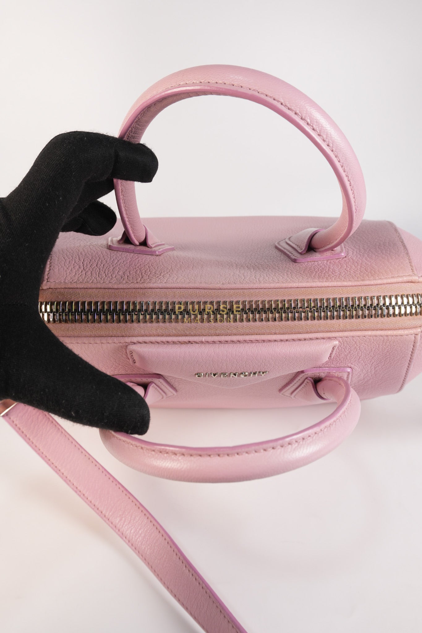 Antigona Small Bag in Pink Grained Calfskin Leather & Silver Hardware | Purse Maison Luxury Bags Shop
