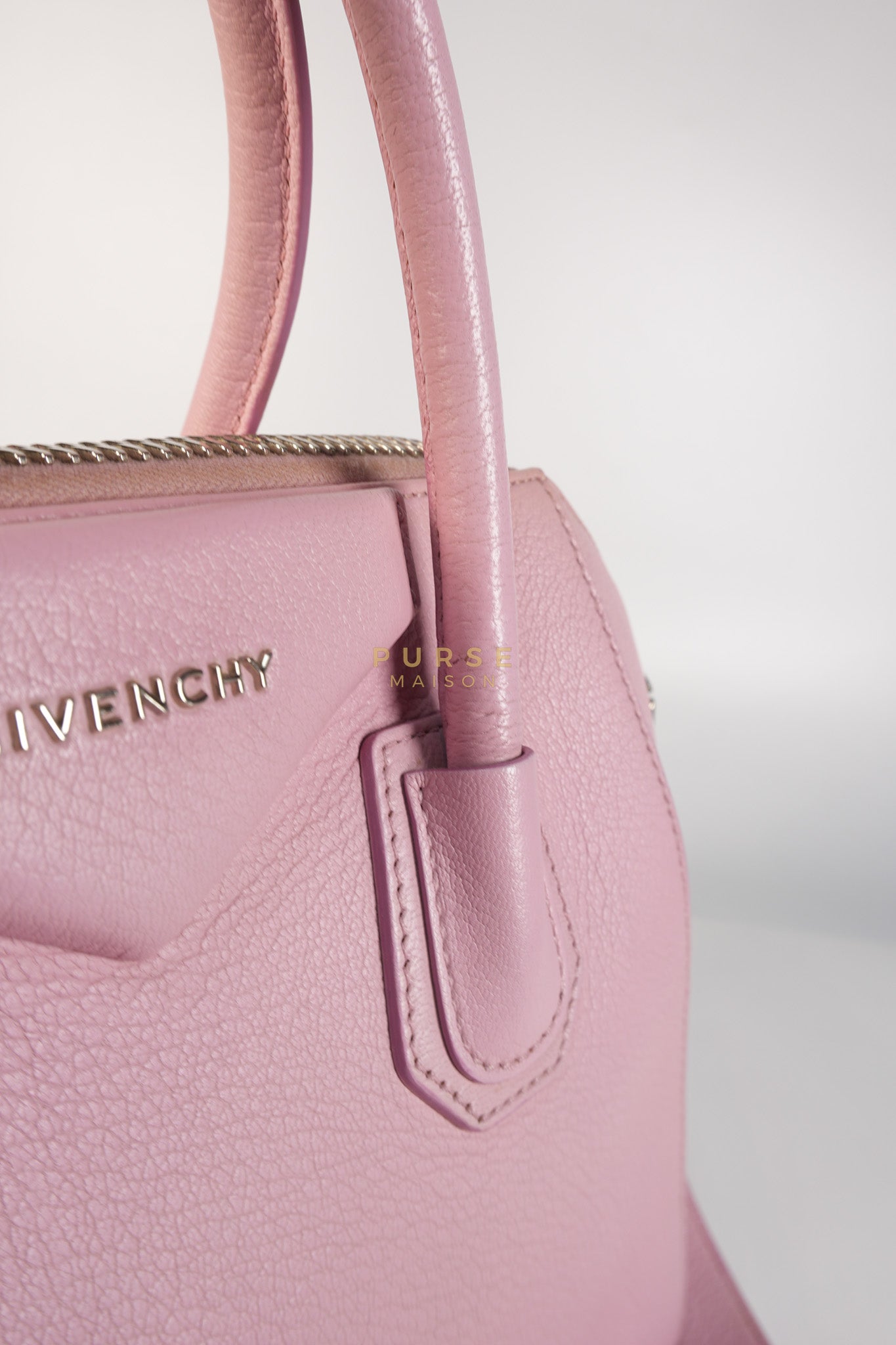 Antigona Small Bag in Pink Grained Calfskin Leather & Silver Hardware | Purse Maison Luxury Bags Shop