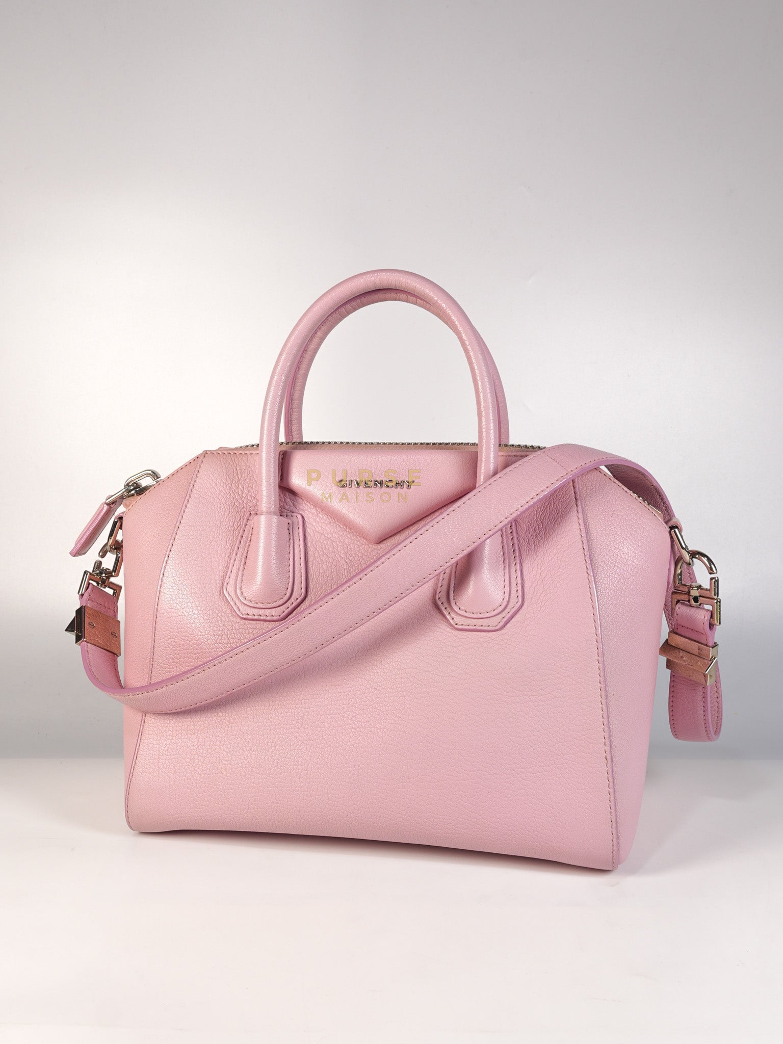 Antigona Small Bag in Pink Grained Calfskin Leather & Silver Hardware | Purse Maison Luxury Bags Shop