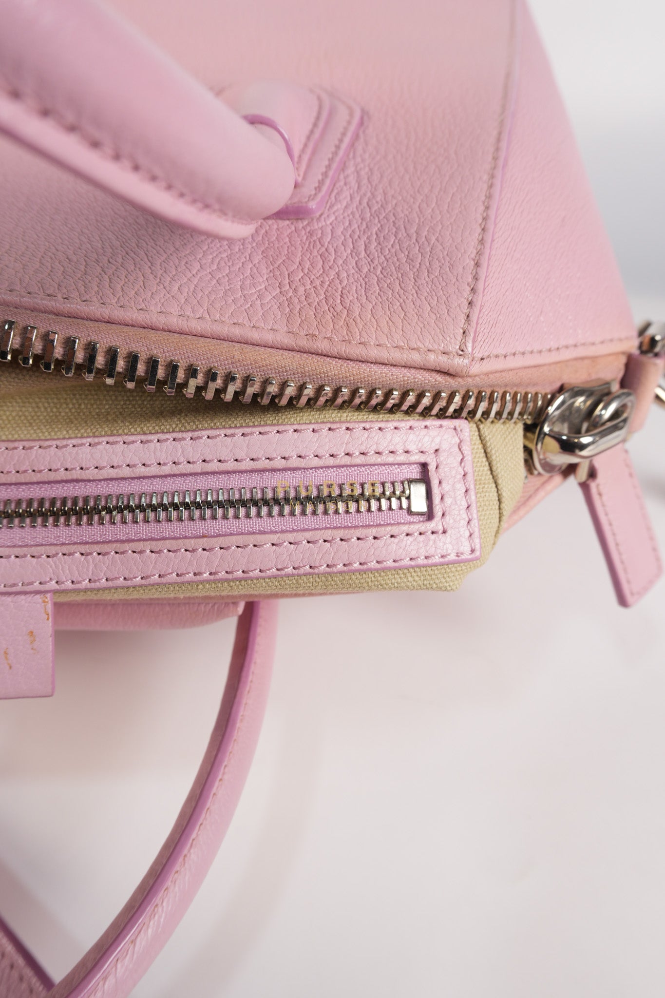 Antigona Small Bag in Pink Grained Calfskin Leather & Silver Hardware | Purse Maison Luxury Bags Shop