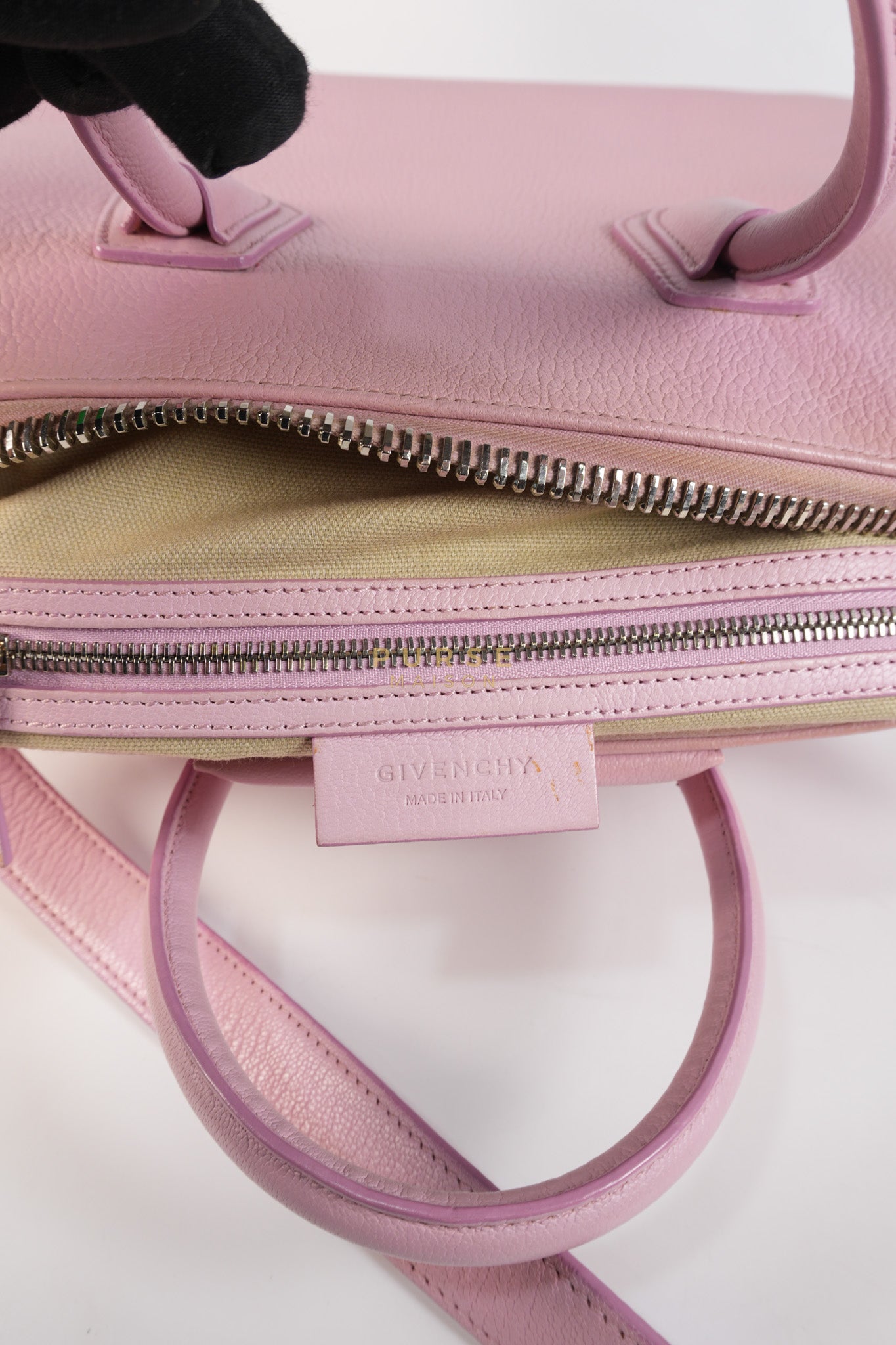 Antigona Small Bag in Pink Grained Calfskin Leather & Silver Hardware | Purse Maison Luxury Bags Shop
