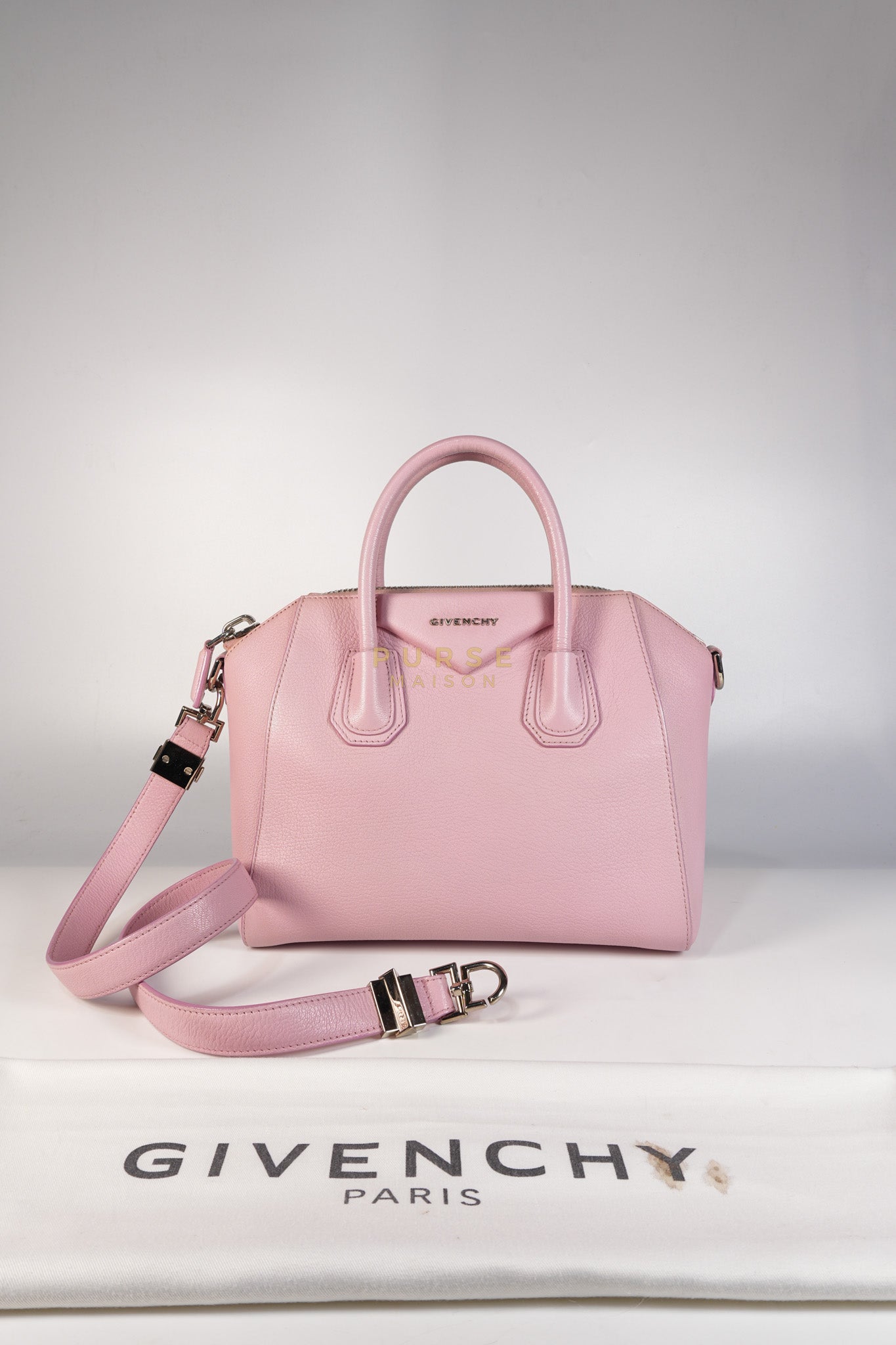 Antigona Small Bag in Pink Grained Calfskin Leather & Silver Hardware | Purse Maison Luxury Bags Shop