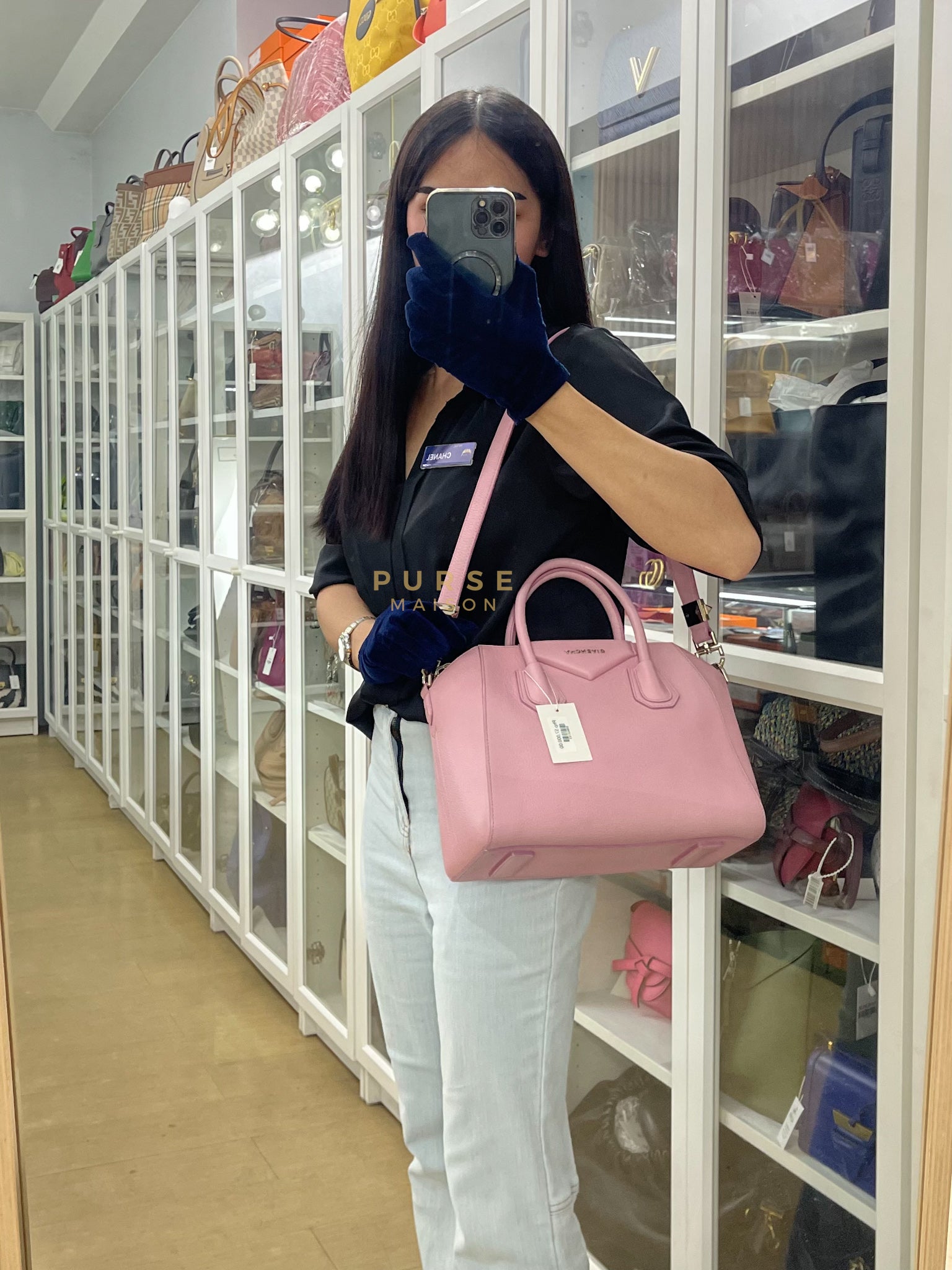 Antigona Small Bag in Pink Grained Calfskin Leather & Silver Hardware | Purse Maison Luxury Bags Shop