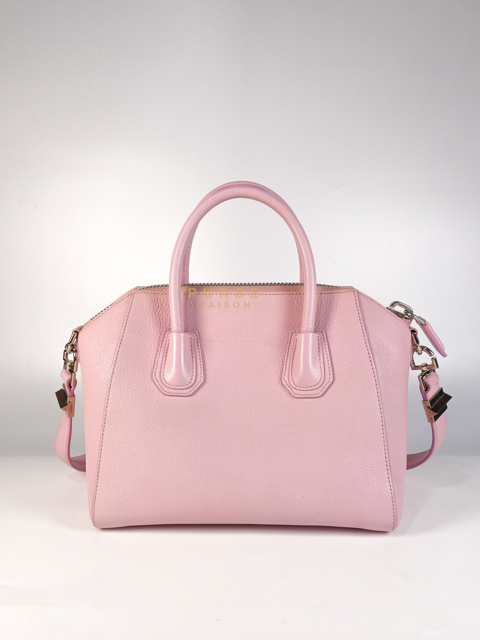 Antigona Small Bag in Pink Grained Calfskin Leather & Silver Hardware | Purse Maison Luxury Bags Shop